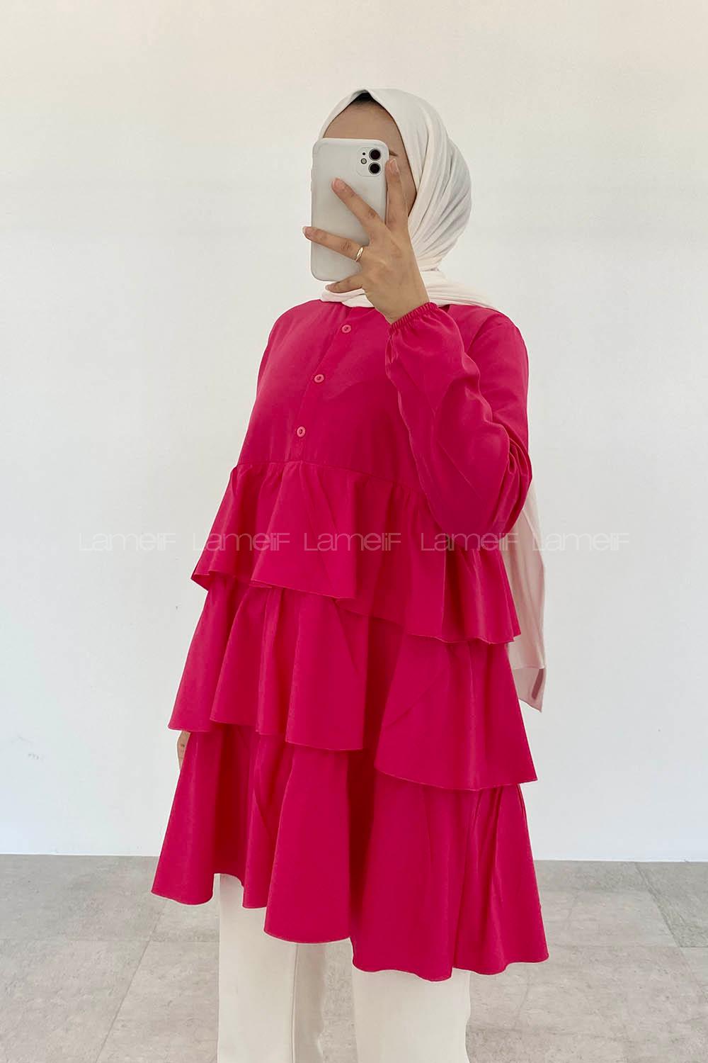 Pink Mandarin Collar Cotton Unprinted Tunic