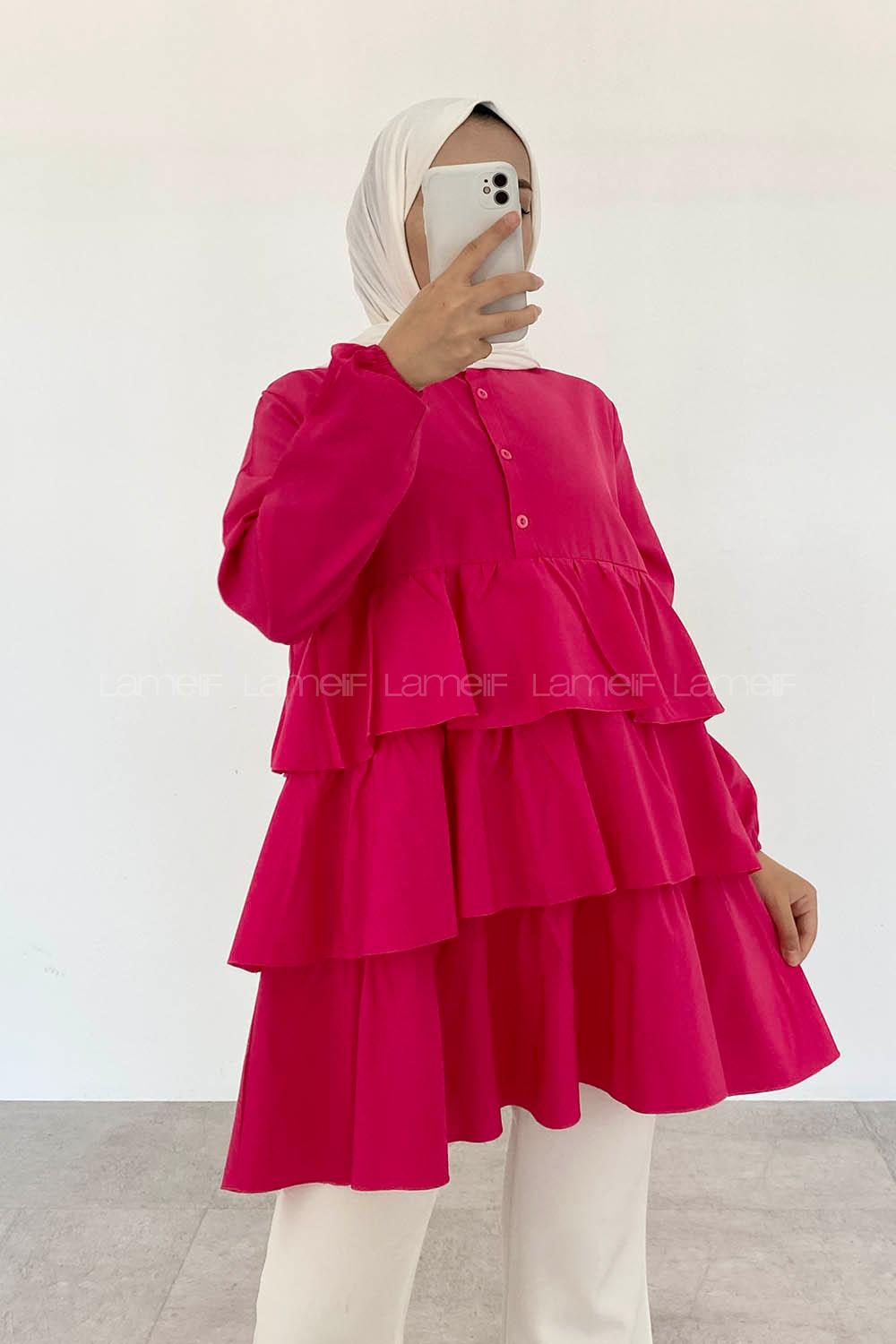 Pink Mandarin Collar Cotton Unprinted Tunic
