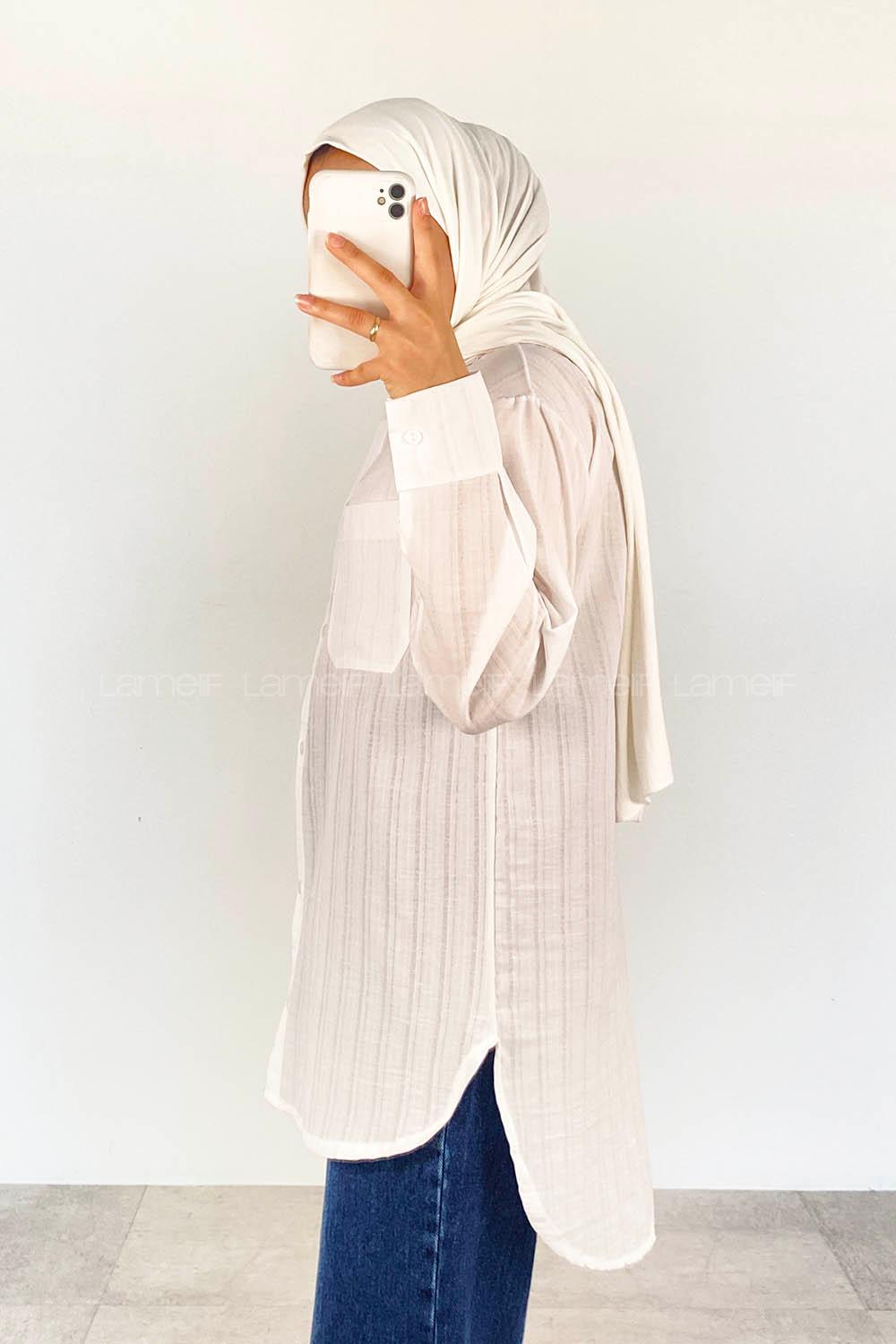 White Shirt Collar Long Arm Cotton Unprinted Shirt