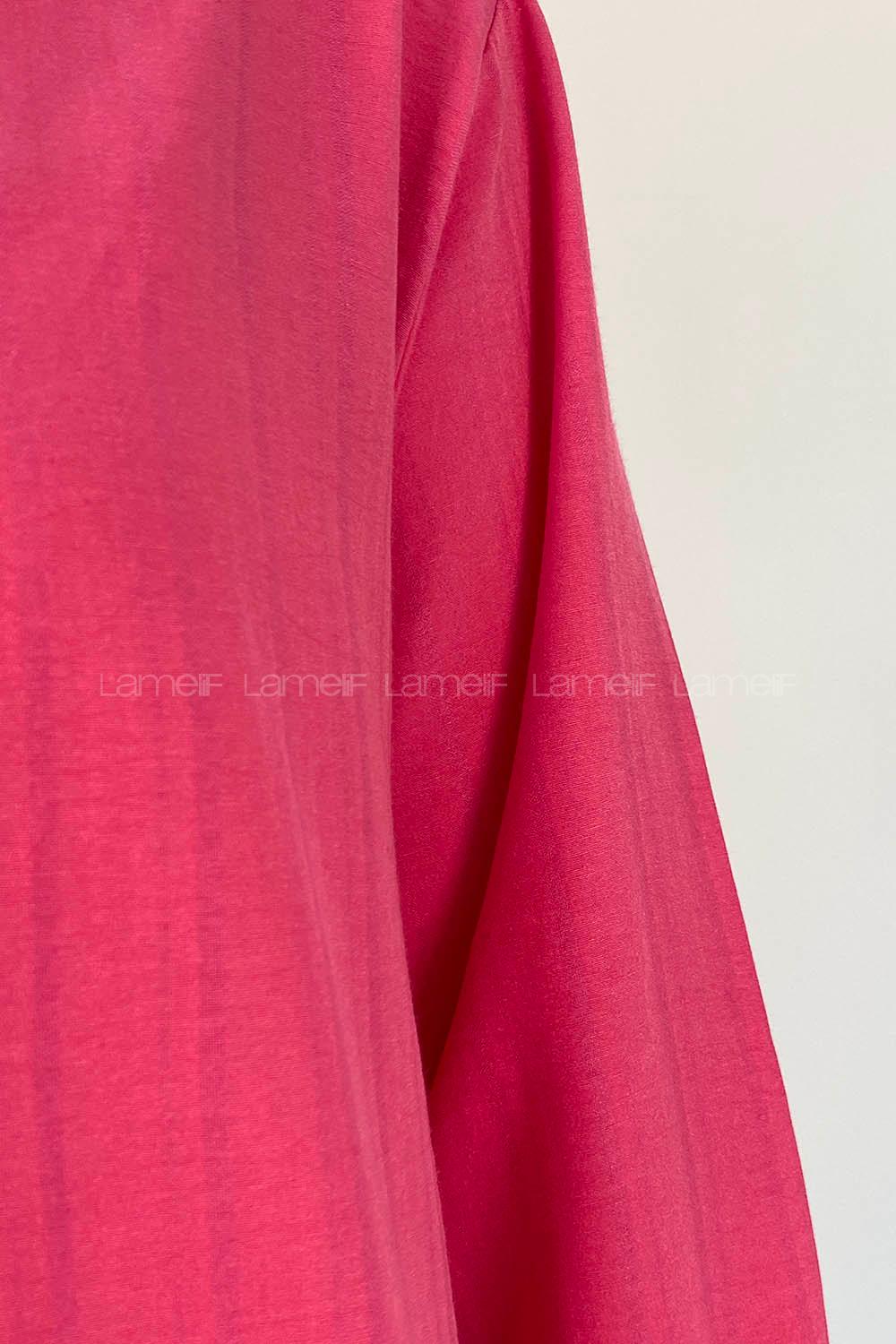 Fuchsia Shirt Collar Long Arm Cotton Unprinted Shirt