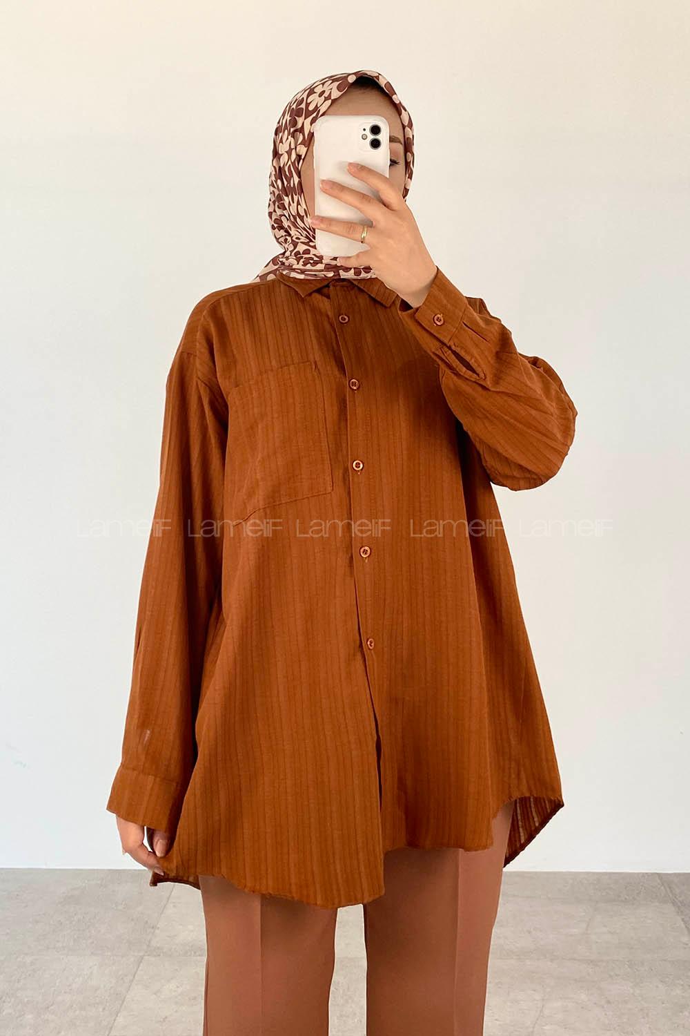 Brown Shirt Collar Long Arm Cotton Unprinted Shirt