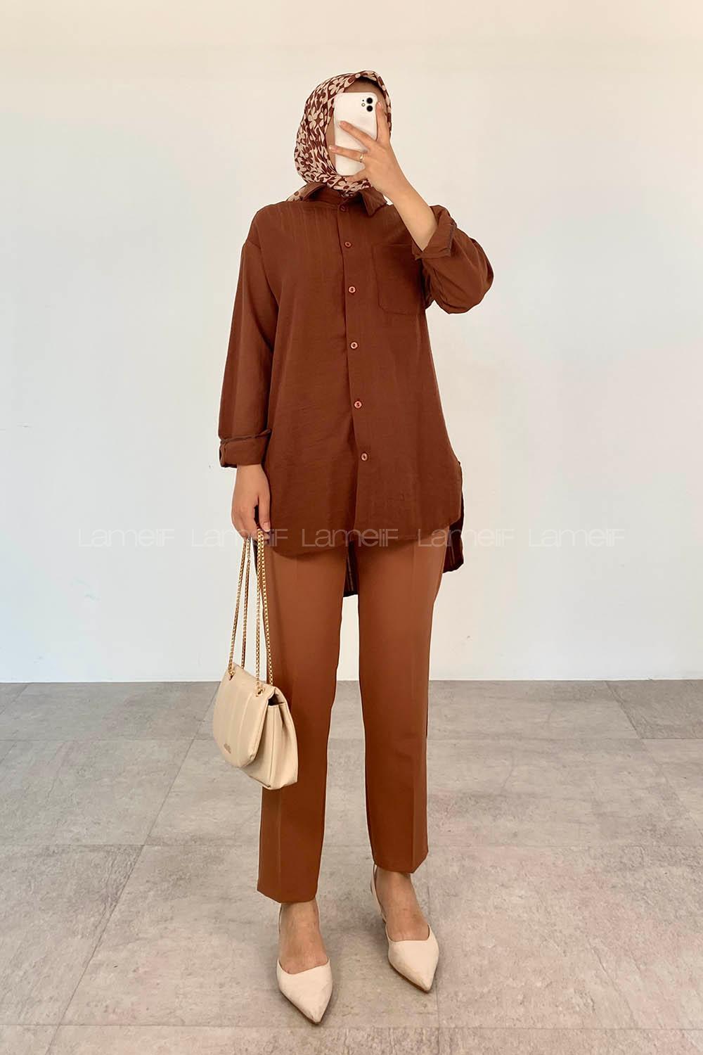 Brown Shirt Collar Long Arm Cotton Unprinted Shirt