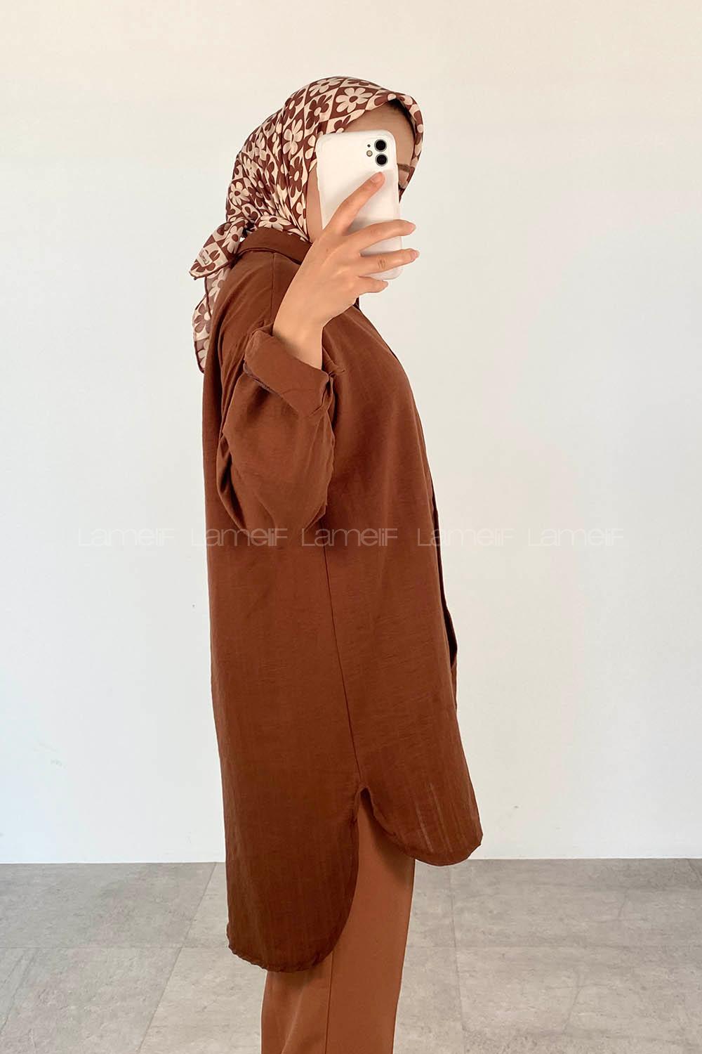 Brown Shirt Collar Long Arm Cotton Unprinted Shirt
