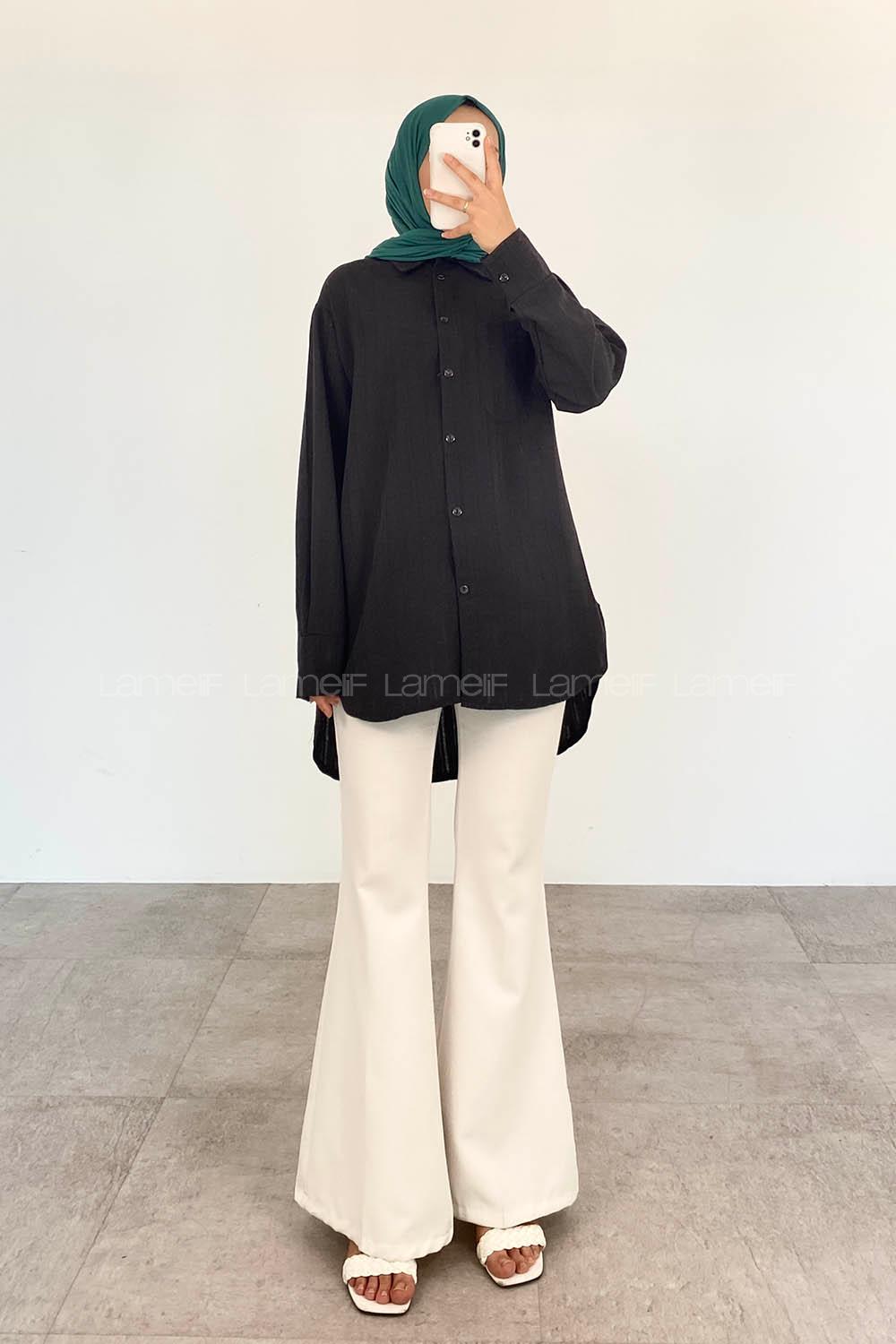 Black Shirt Collar Long Arm Cotton Unprinted Shirt