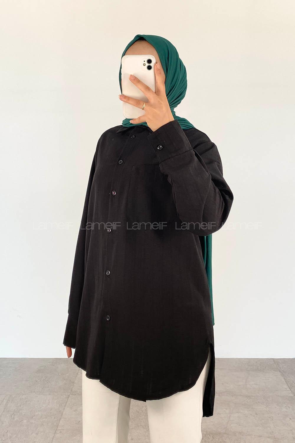 Black Shirt Collar Long Arm Cotton Unprinted Shirt