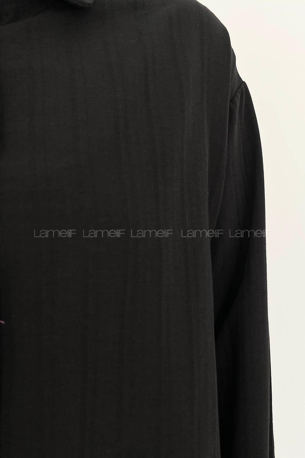 Black Shirt Collar Long Arm Cotton Unprinted Shirt
