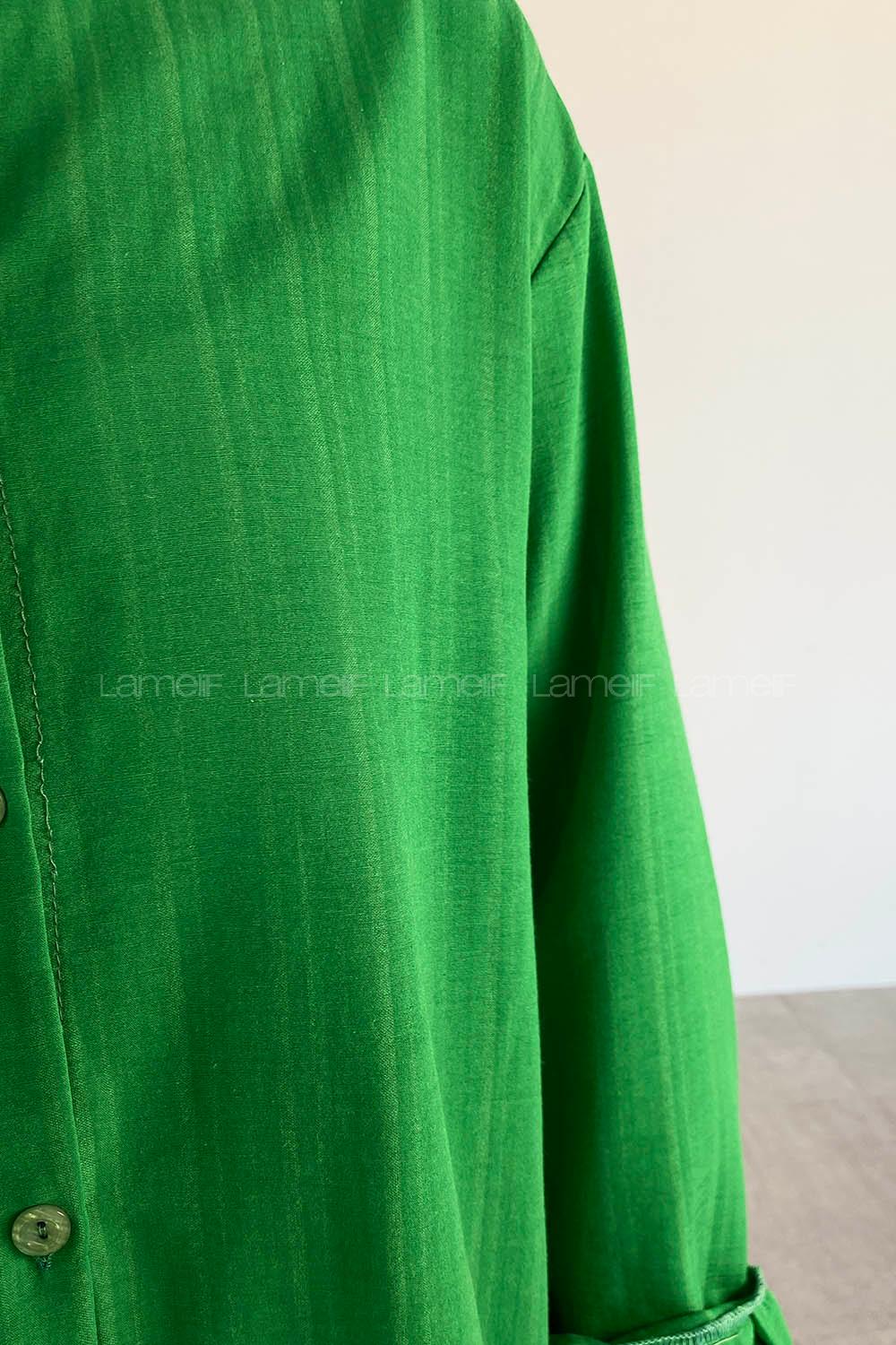 Green Shirt Collar Long Arm Cotton Unprinted Shirt