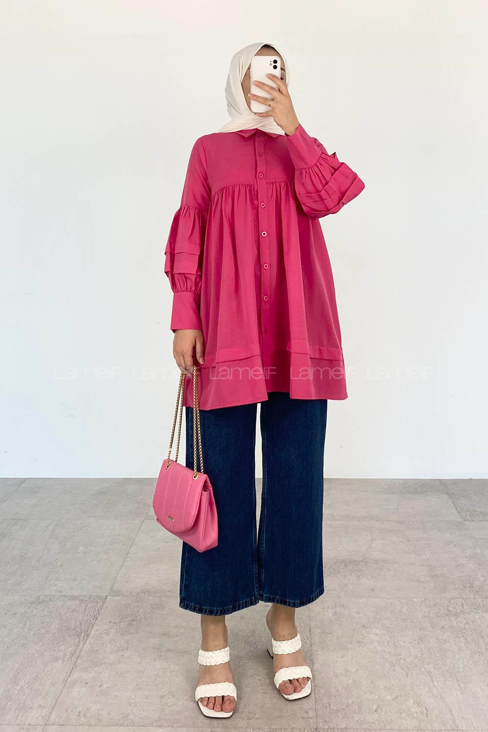 Fuchsia Shirt Collar Long Arm Viscose Fabric Printed Shirt