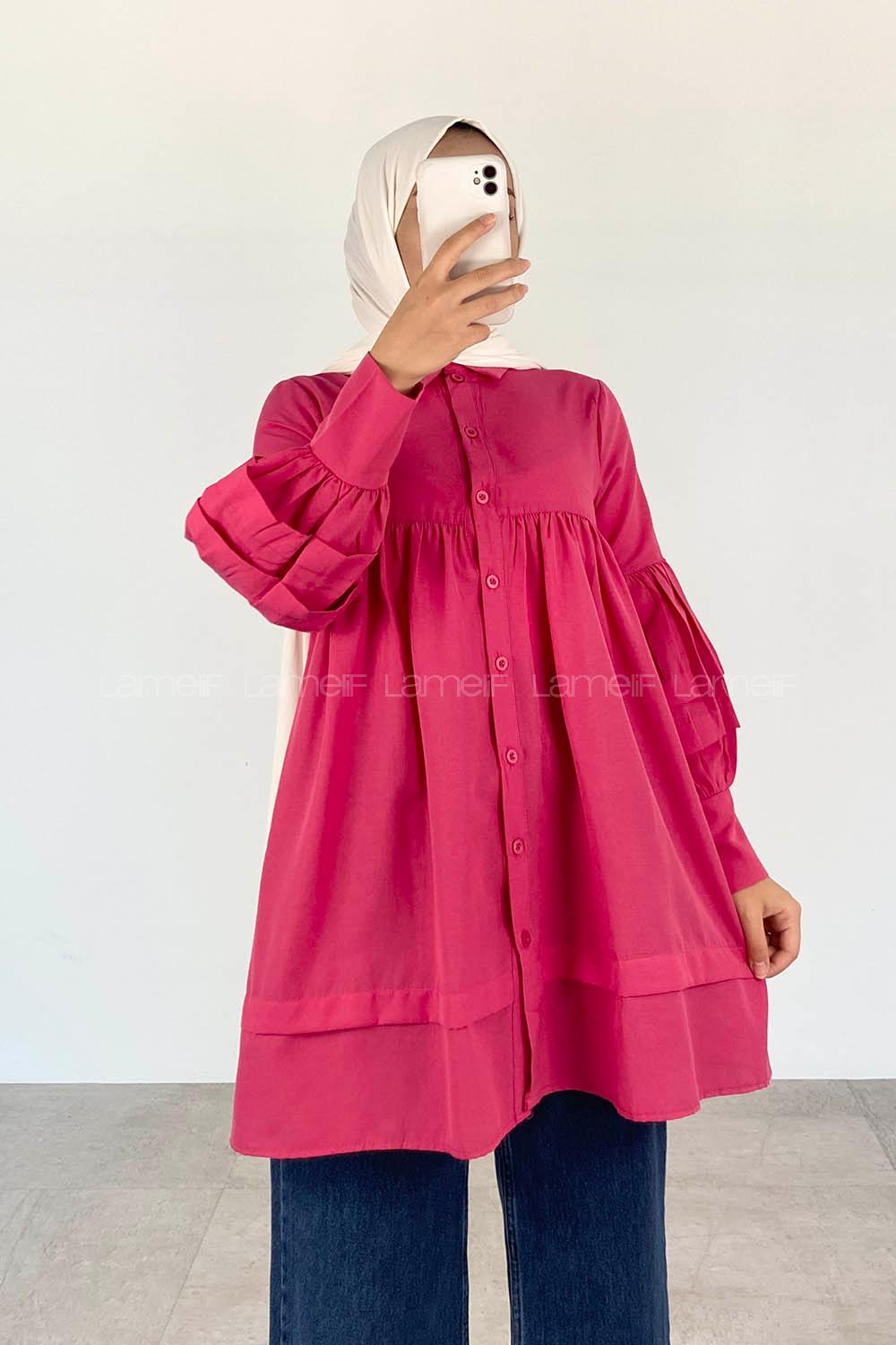 Fuchsia Shirt Collar Long Arm Viscose Fabric Printed Shirt