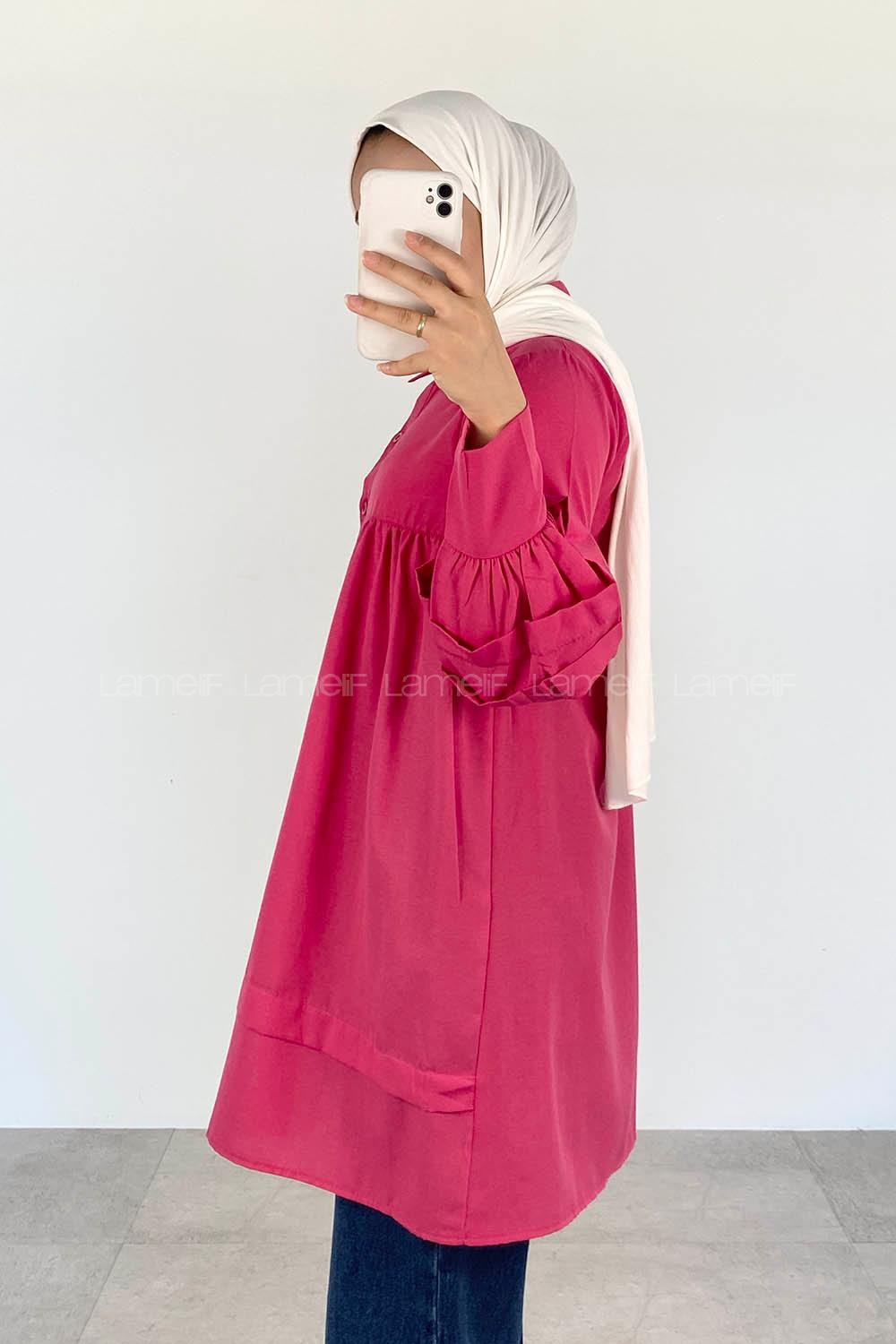 Fuchsia Shirt Collar Long Arm Viscose Fabric Printed Shirt