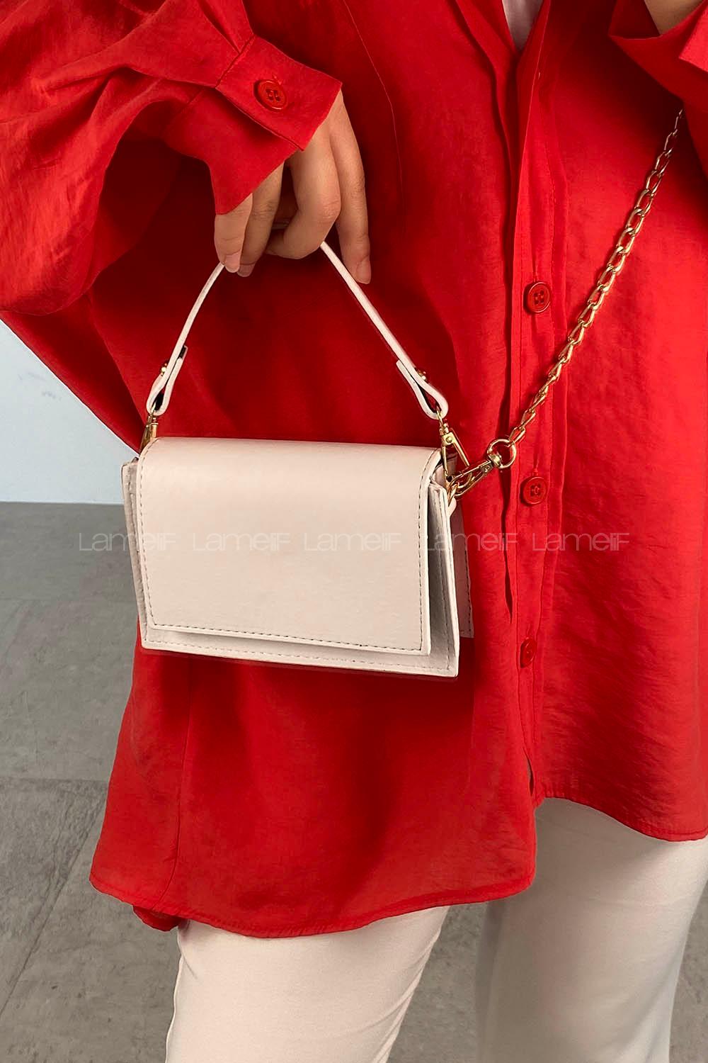 White Buckle Skin Hand Bag Bag