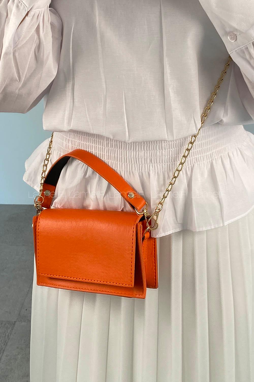 Orange Buckle Skin Hand Bag Bag