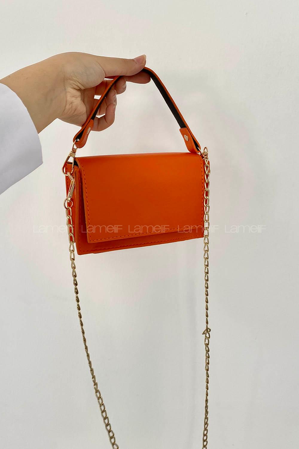 Orange Buckle Skin Hand Bag Bag
