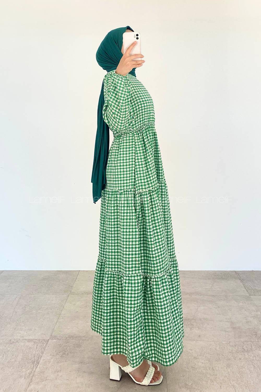 Green Medium Crew Neck Cotton Fabric Unprinted Dresess