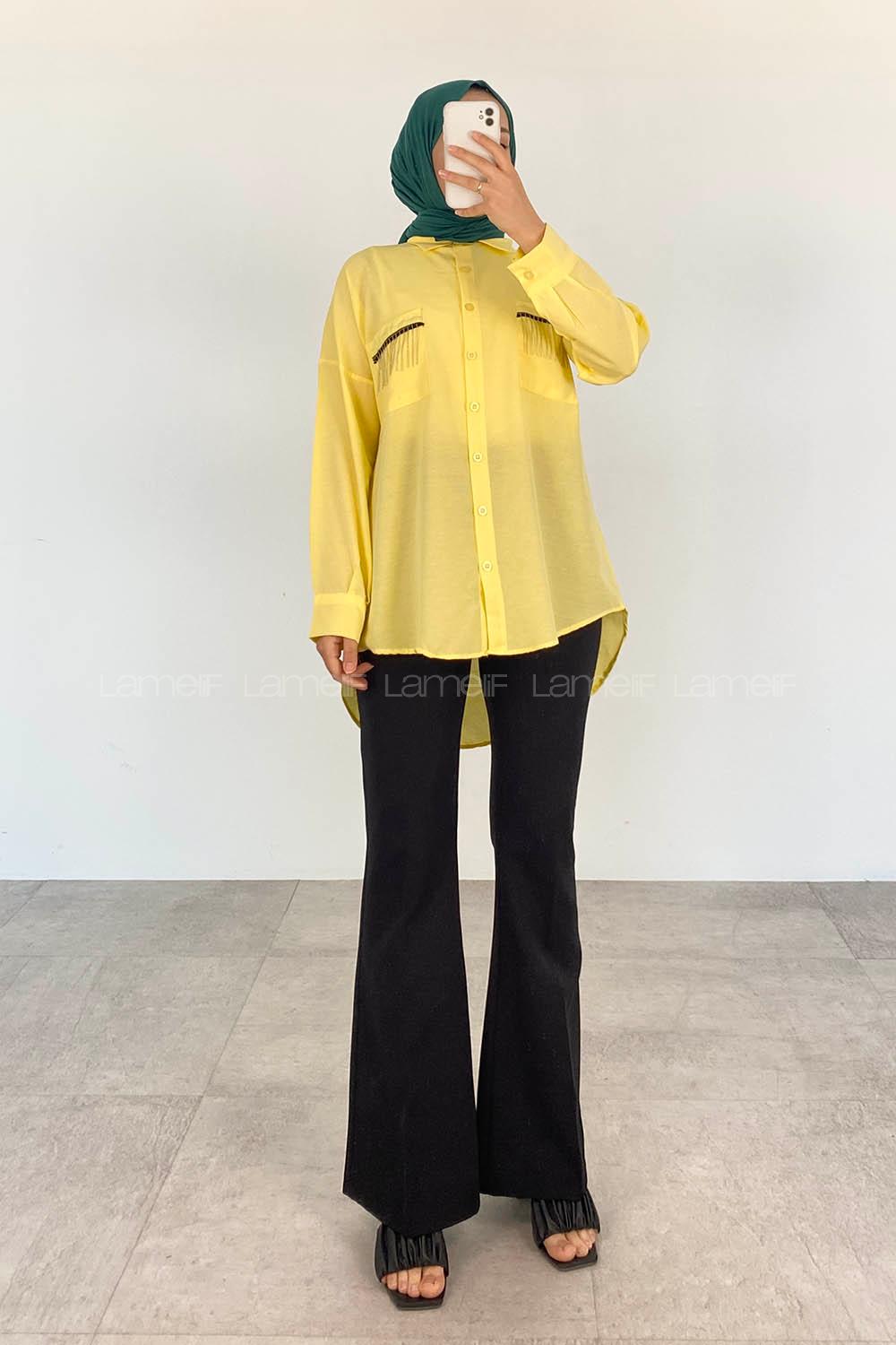 Yellow Shirt Collar Long Arm Viscose Fabric Printed Shirt