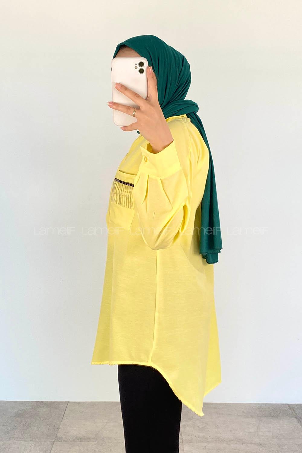 Yellow Shirt Collar Long Arm Viscose Fabric Printed Shirt