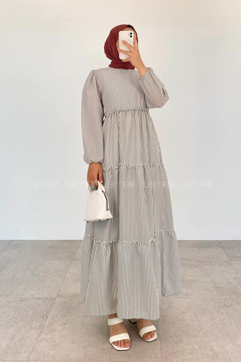 Grey-white Crew Neck Cotton Printed Dresess