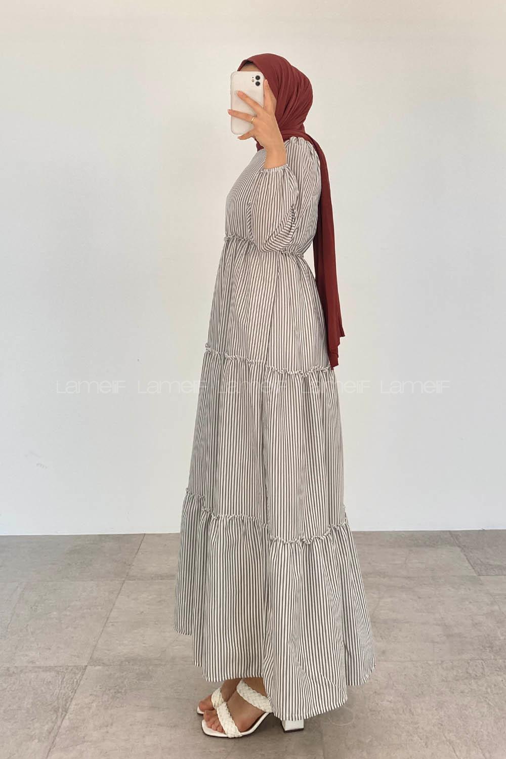 Grey-white Crew Neck Cotton Printed Dresess