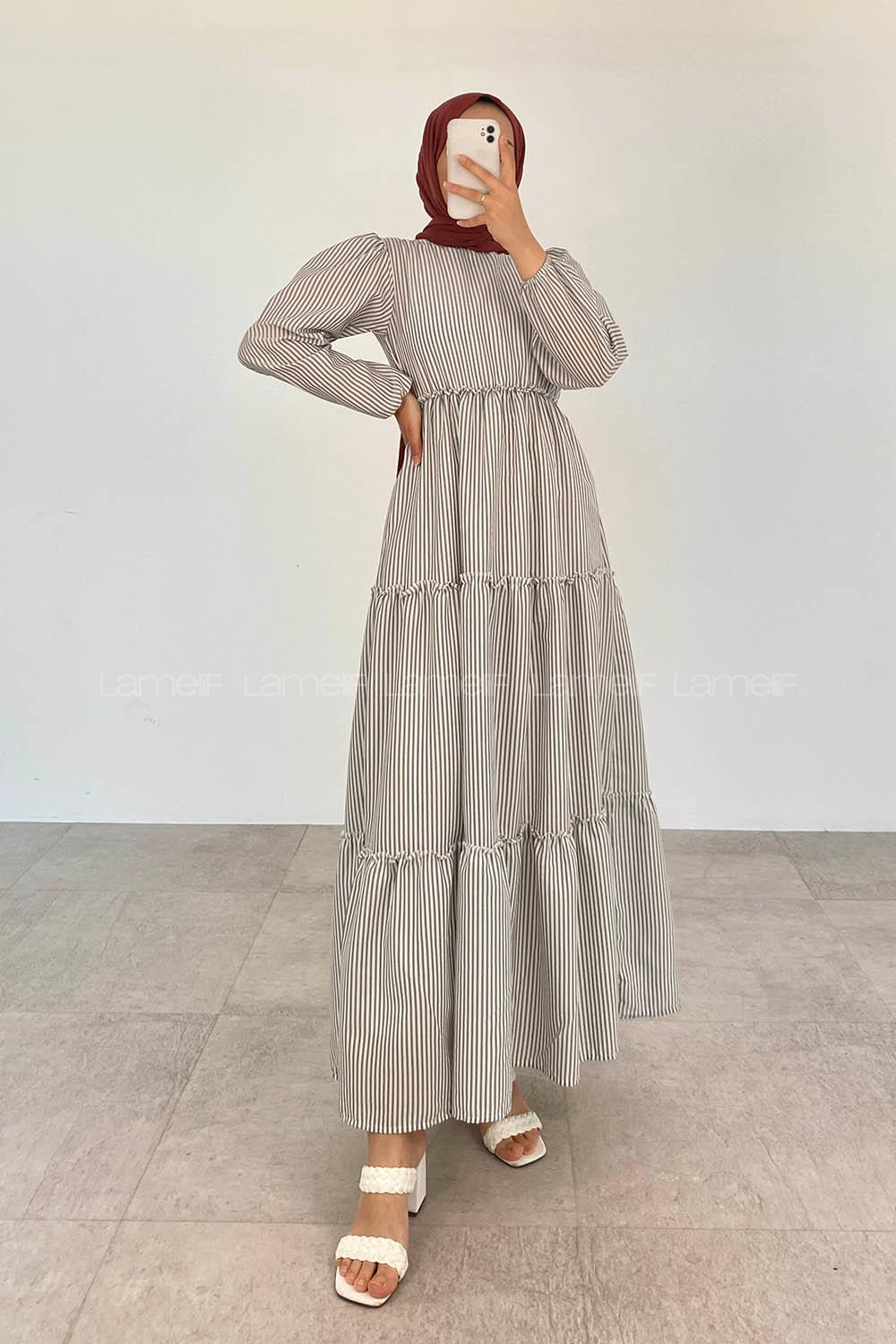 Grey-white Crew Neck Cotton Printed Dresess