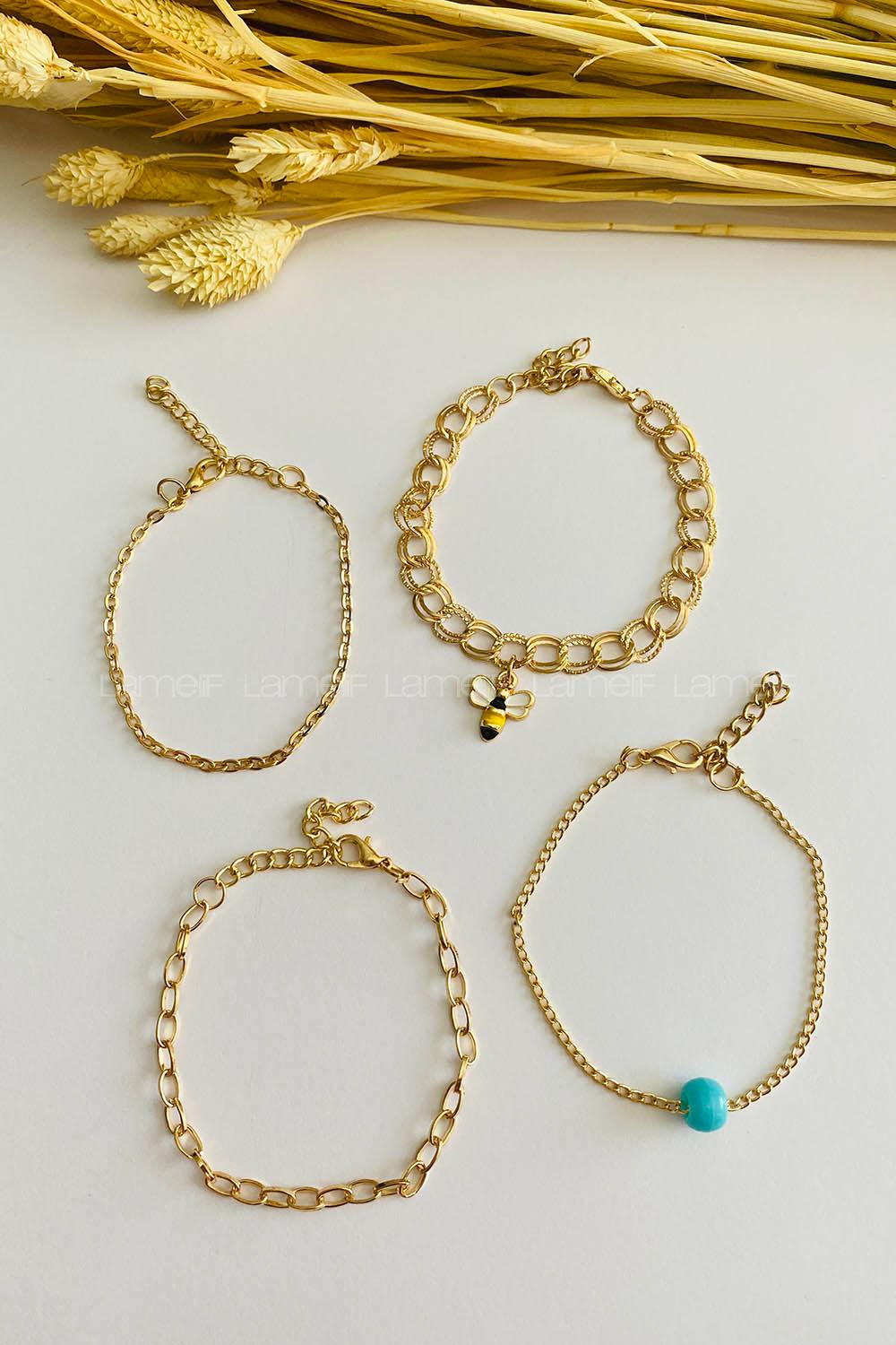 Gold-5 Belted Gold Straight Wristband