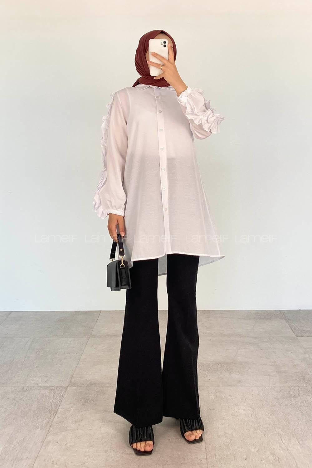 White Shirt Collar Long Arm Cotton Unprinted Shirt