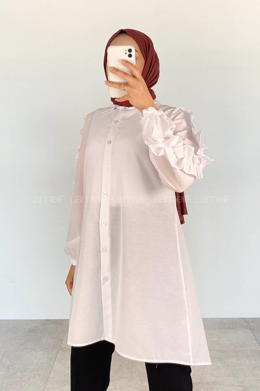 White Shirt Collar Long Arm Cotton Unprinted Shirt