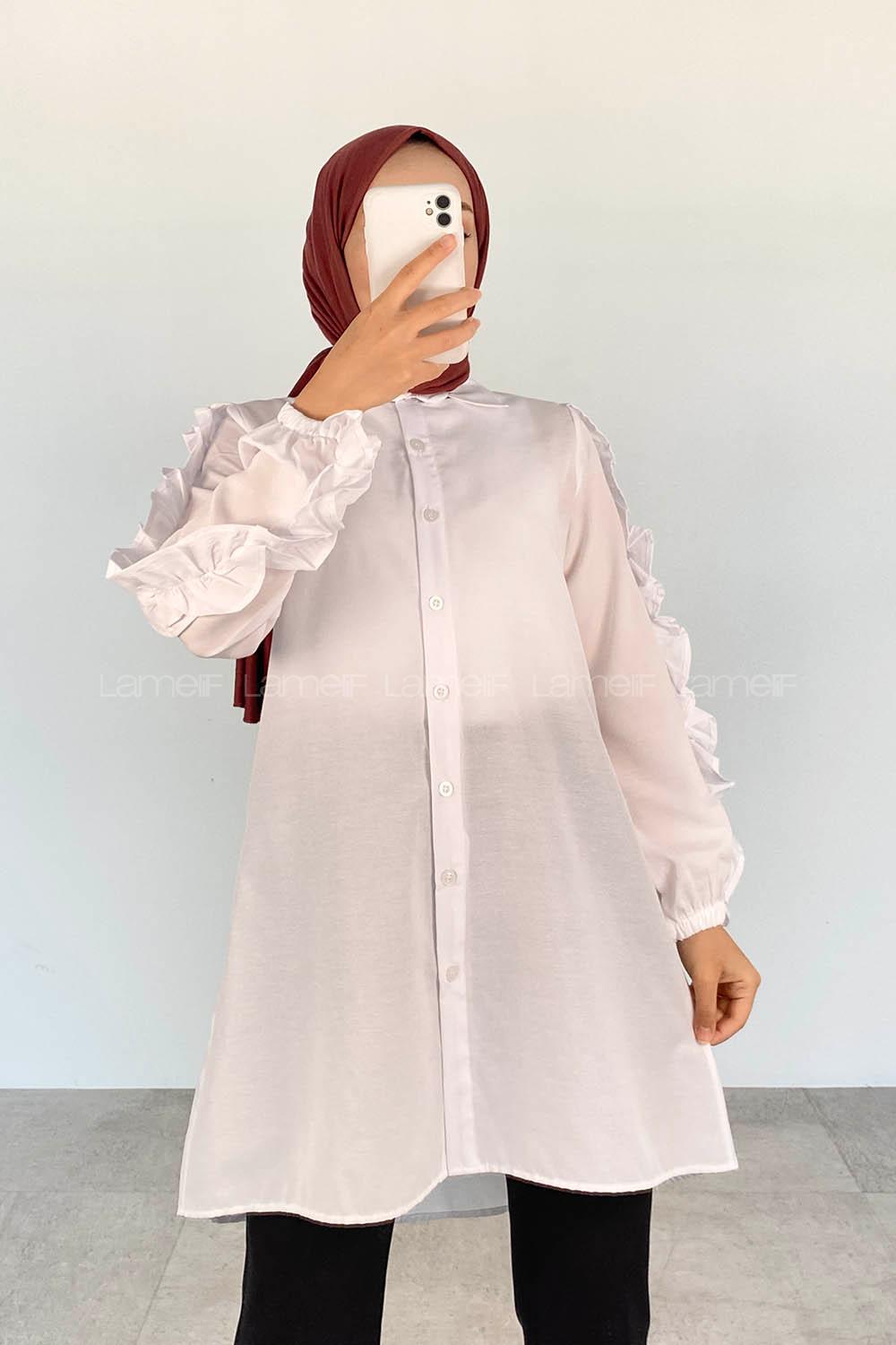 White Shirt Collar Long Arm Cotton Unprinted Shirt