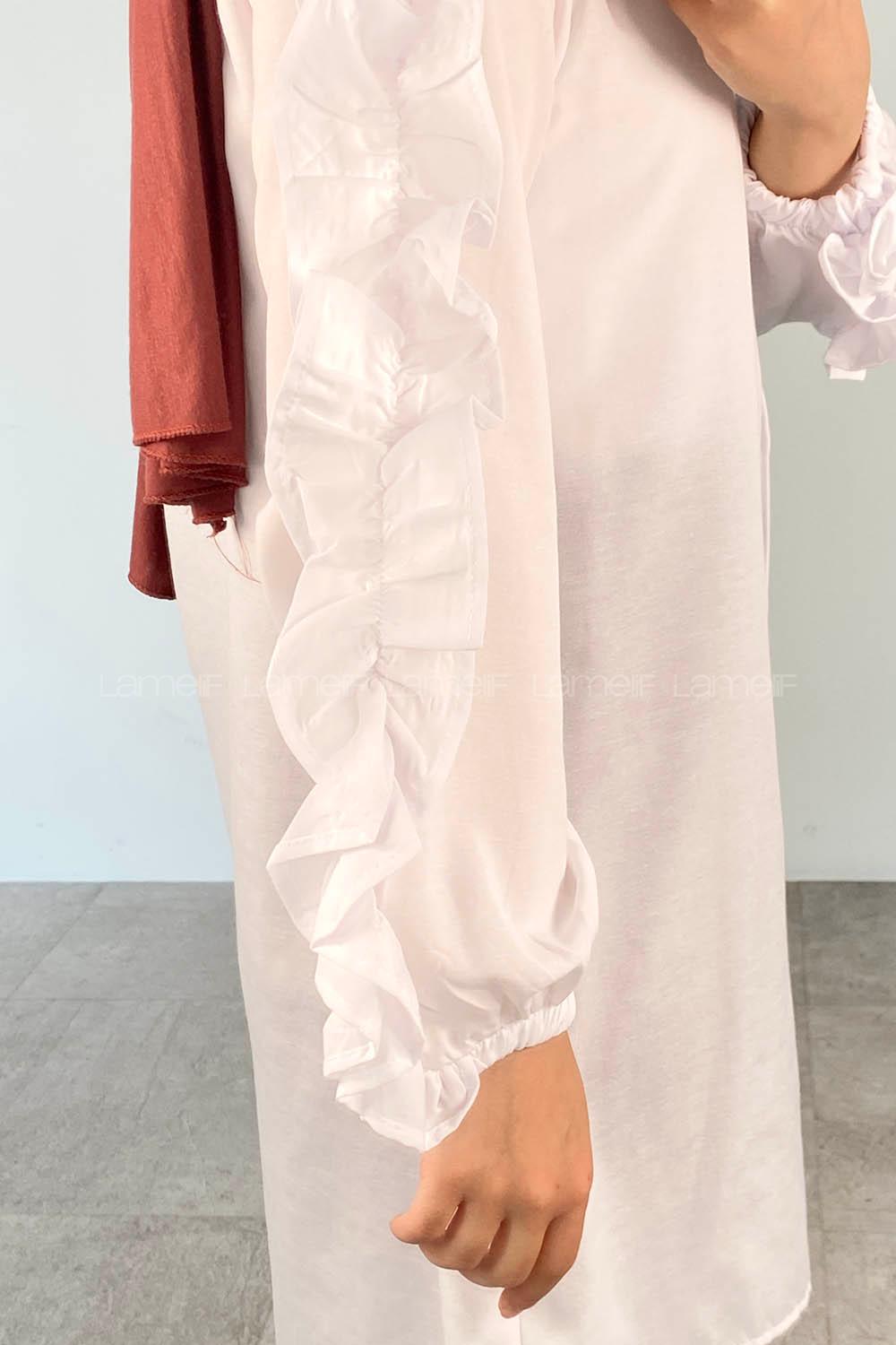 White Shirt Collar Long Arm Cotton Unprinted Shirt