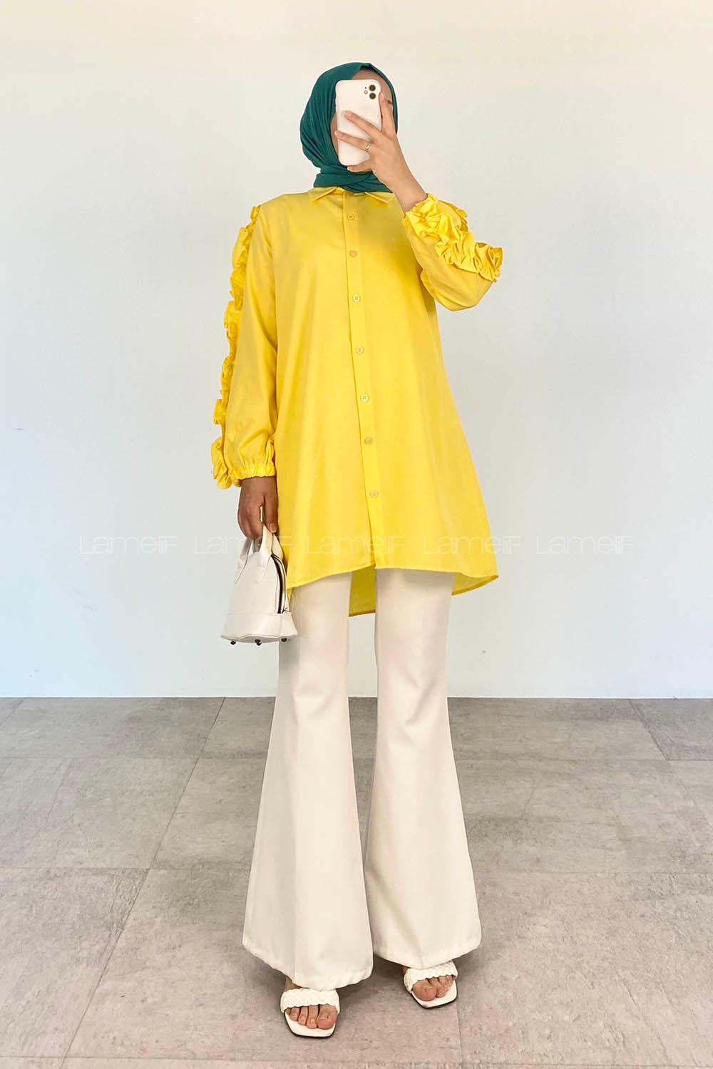 Yellow Shirt Collar Long Arm Cotton Unprinted Shirt
