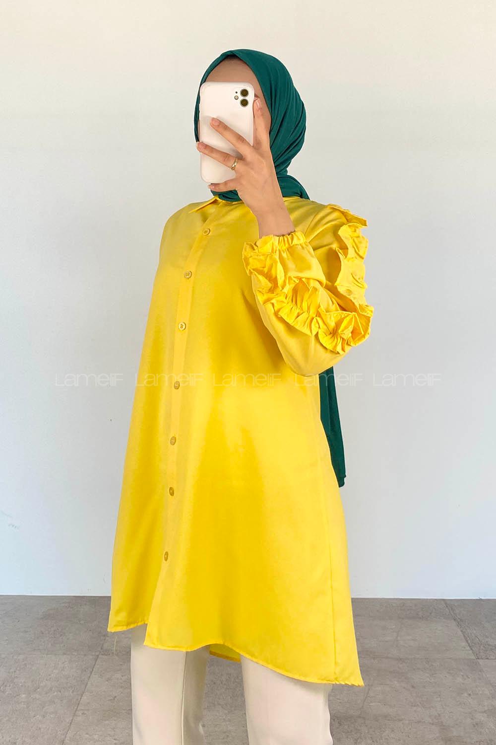 Yellow Shirt Collar Long Arm Cotton Unprinted Shirt