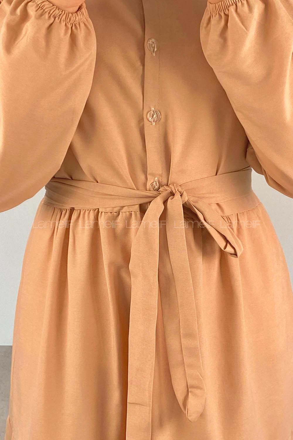 Brown With Milk Crew Neck Cotton Unprinted Dresess