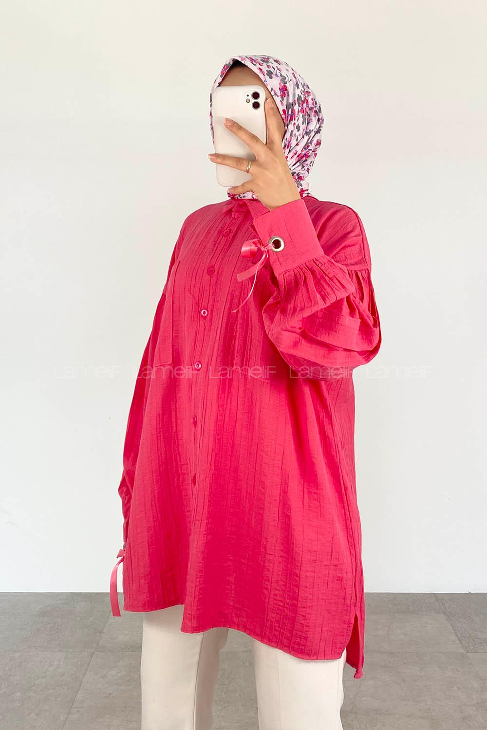 Fuchsia Shirt Collar Long Arm Cotton Printed Shirt