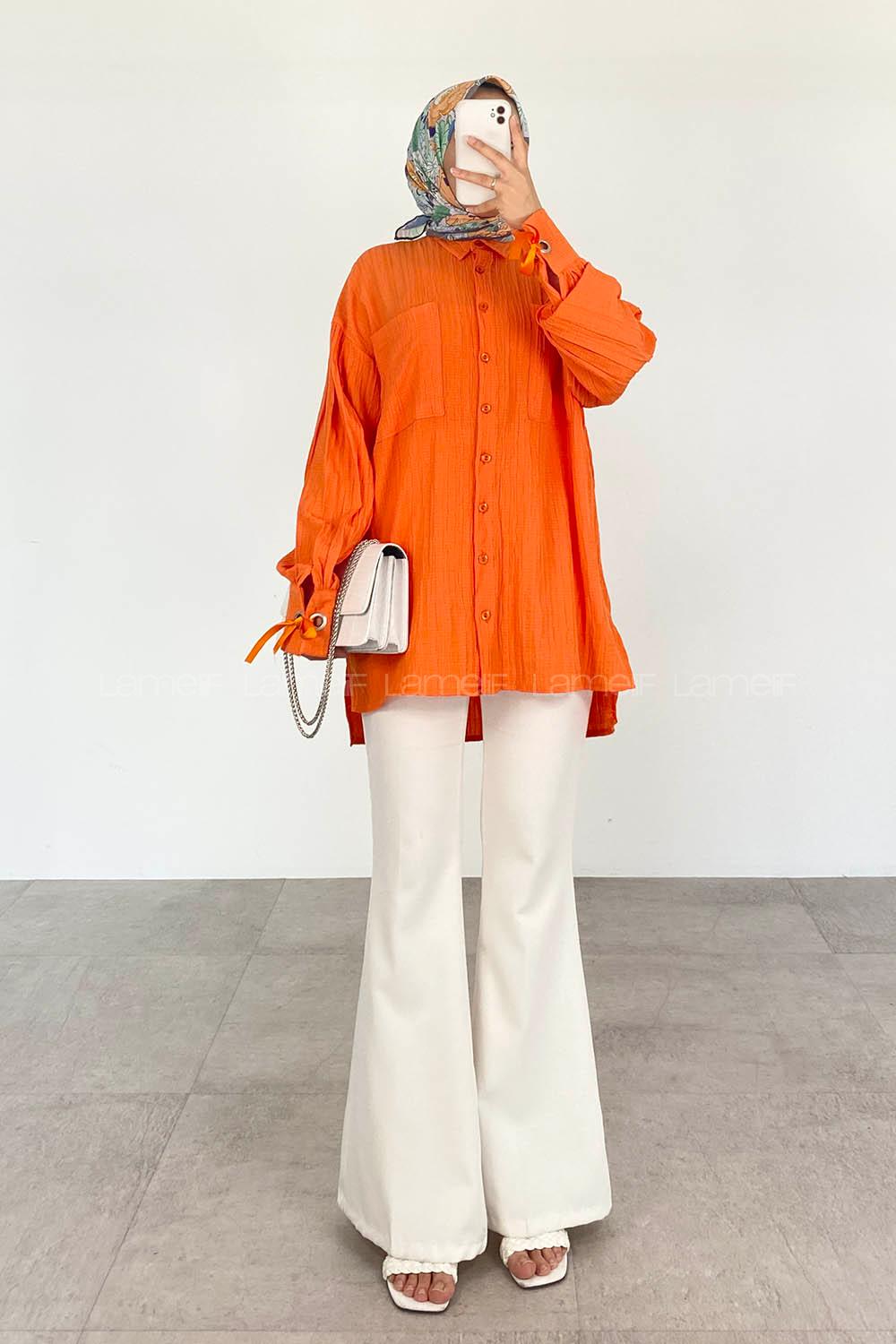 Orange Shirt Collar Long Arm Cotton Printed Shirt