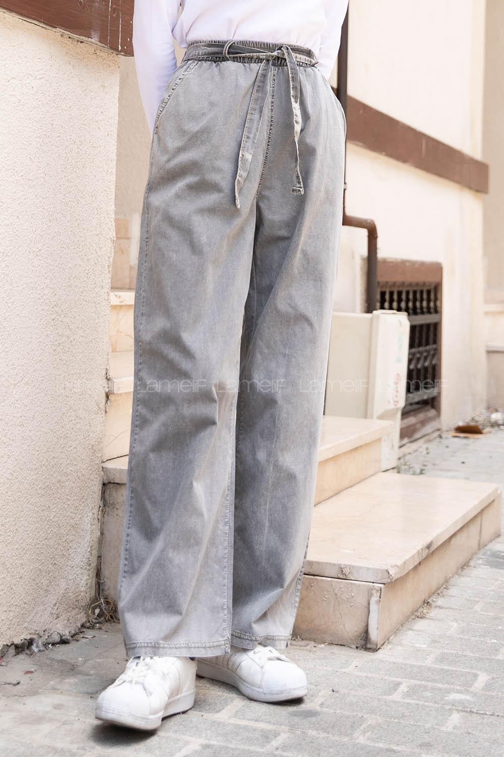 Gray Cotton High Waist Comfortable Pants