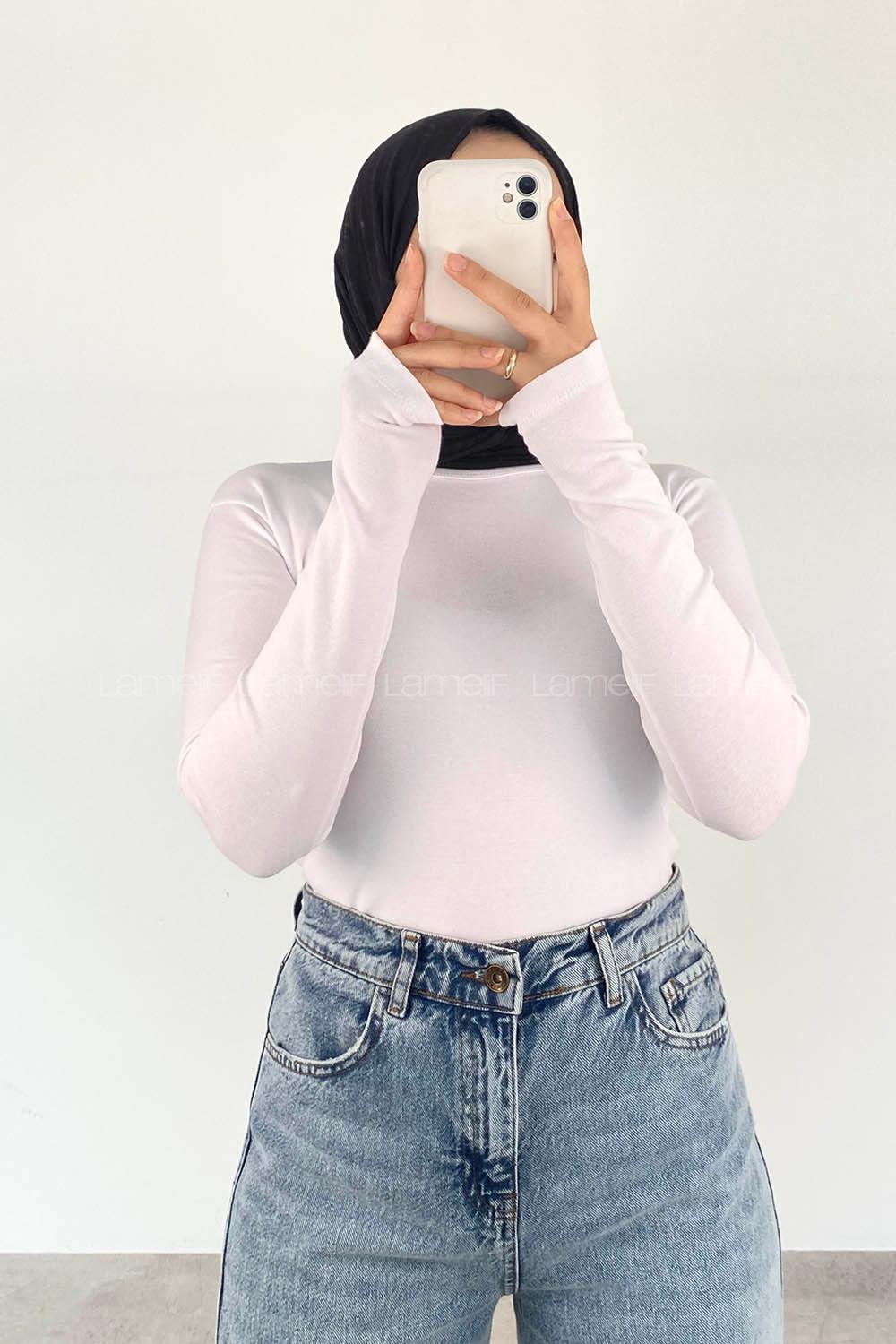 White Crew Neck Long Arm Cotton Body