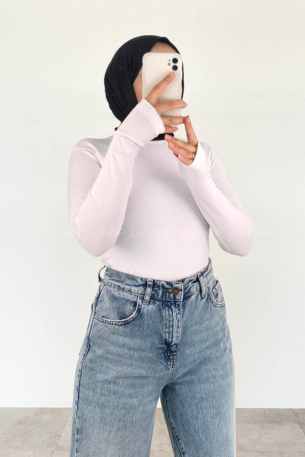 White Crew Neck Long Arm Cotton Body