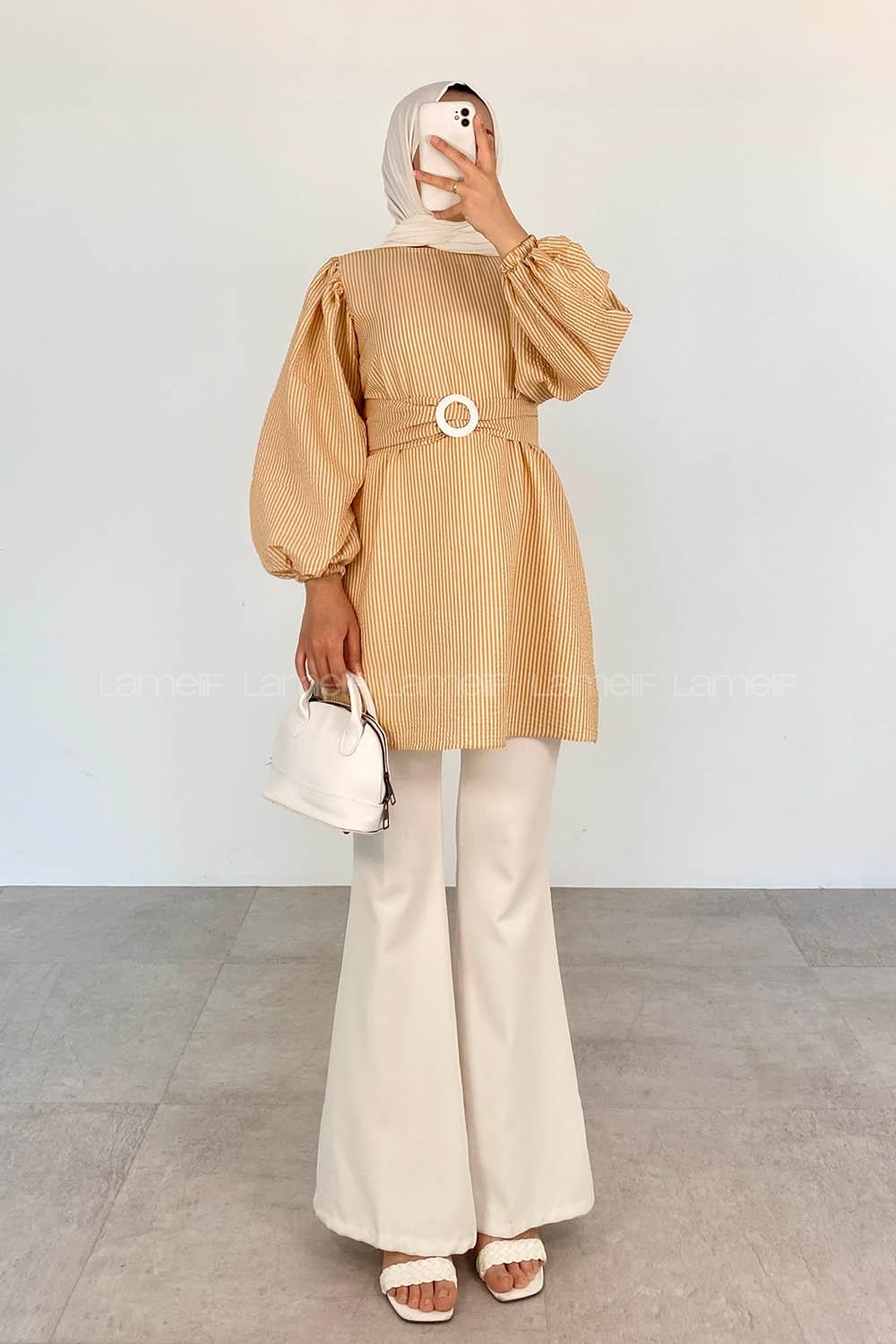 Ocher Medium Crew Neck Cotton Unprinted Tunic