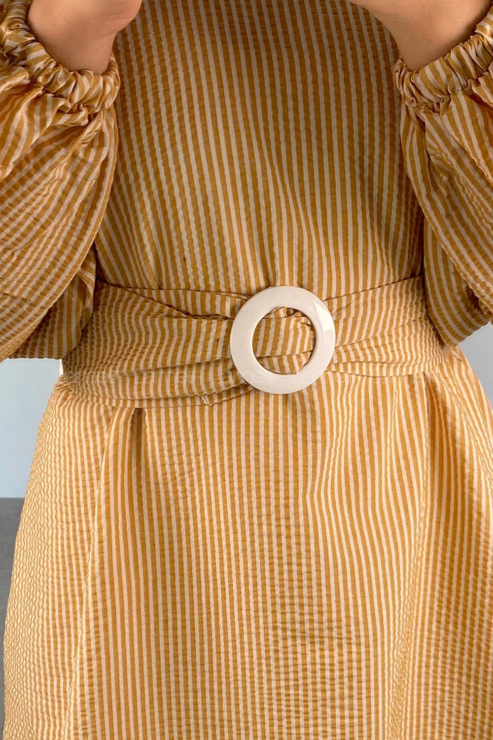 Ocher Medium Crew Neck Cotton Unprinted Tunic