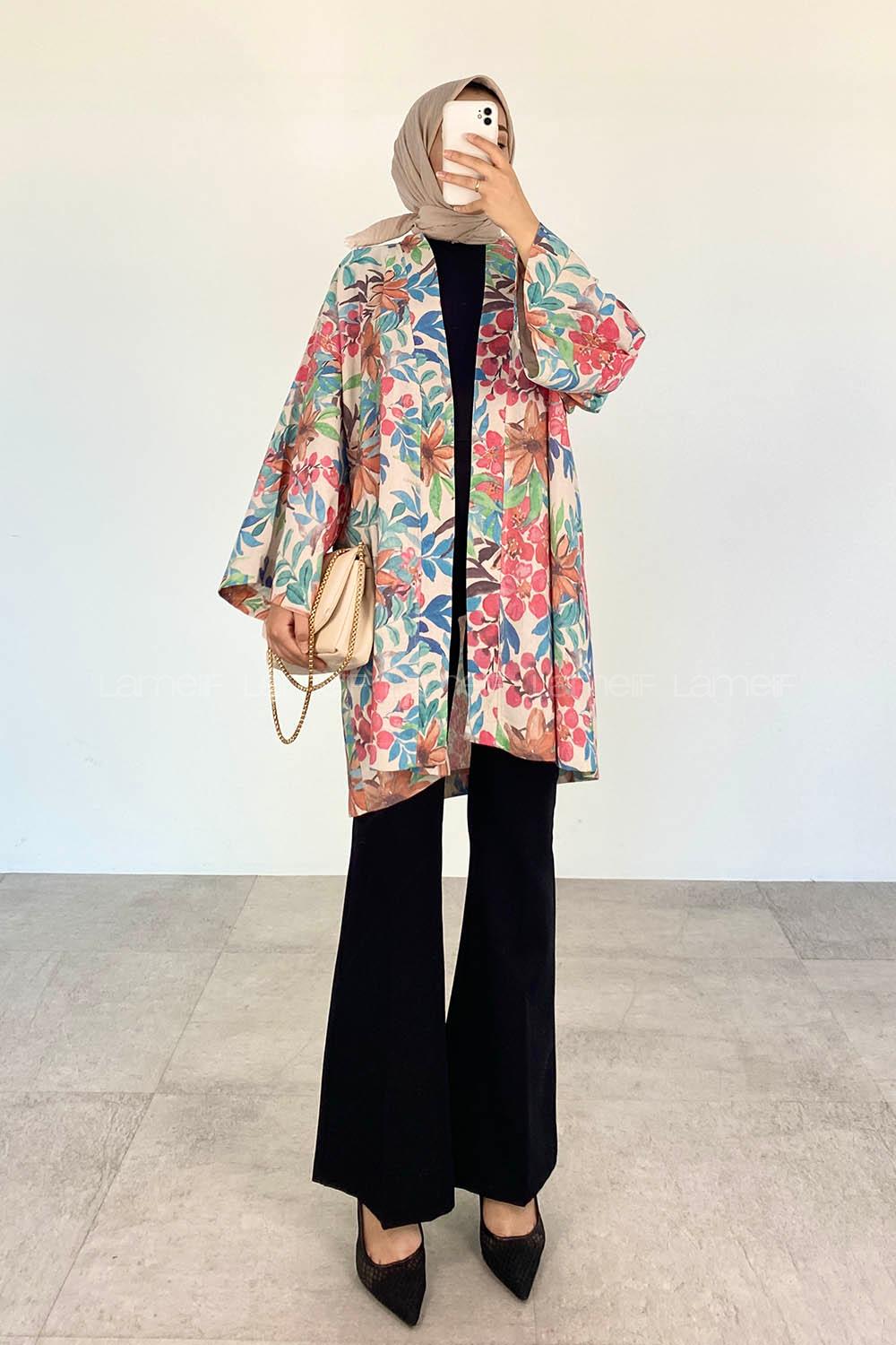 Blue Pink Long Arm Without Accessories Cotton Striped Kimono