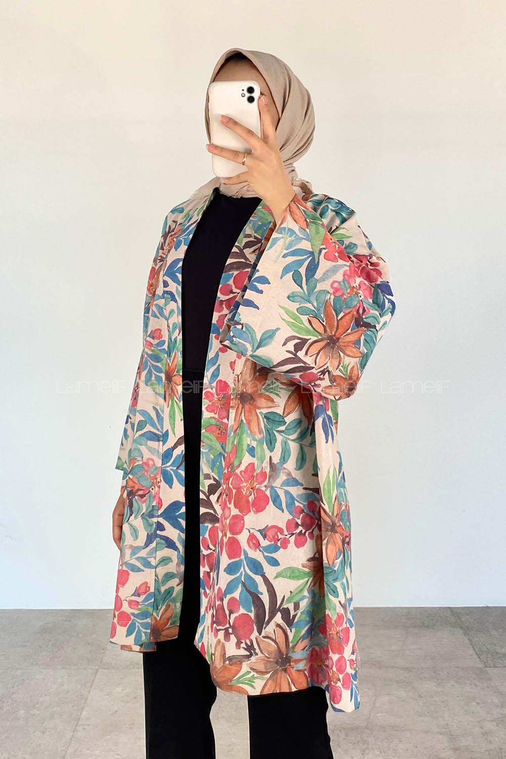 Blue Pink Long Arm Without Accessories Cotton Striped Kimono