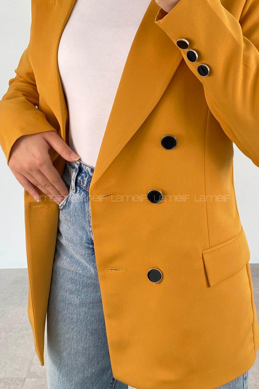 Ocher Shirt Collar Long Arm Cotton Fabric Jacket