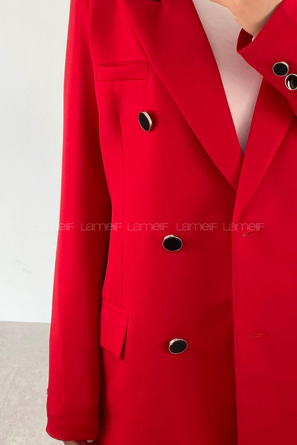 Red Shirt Collar Long Arm Cotton Fabric Jacket
