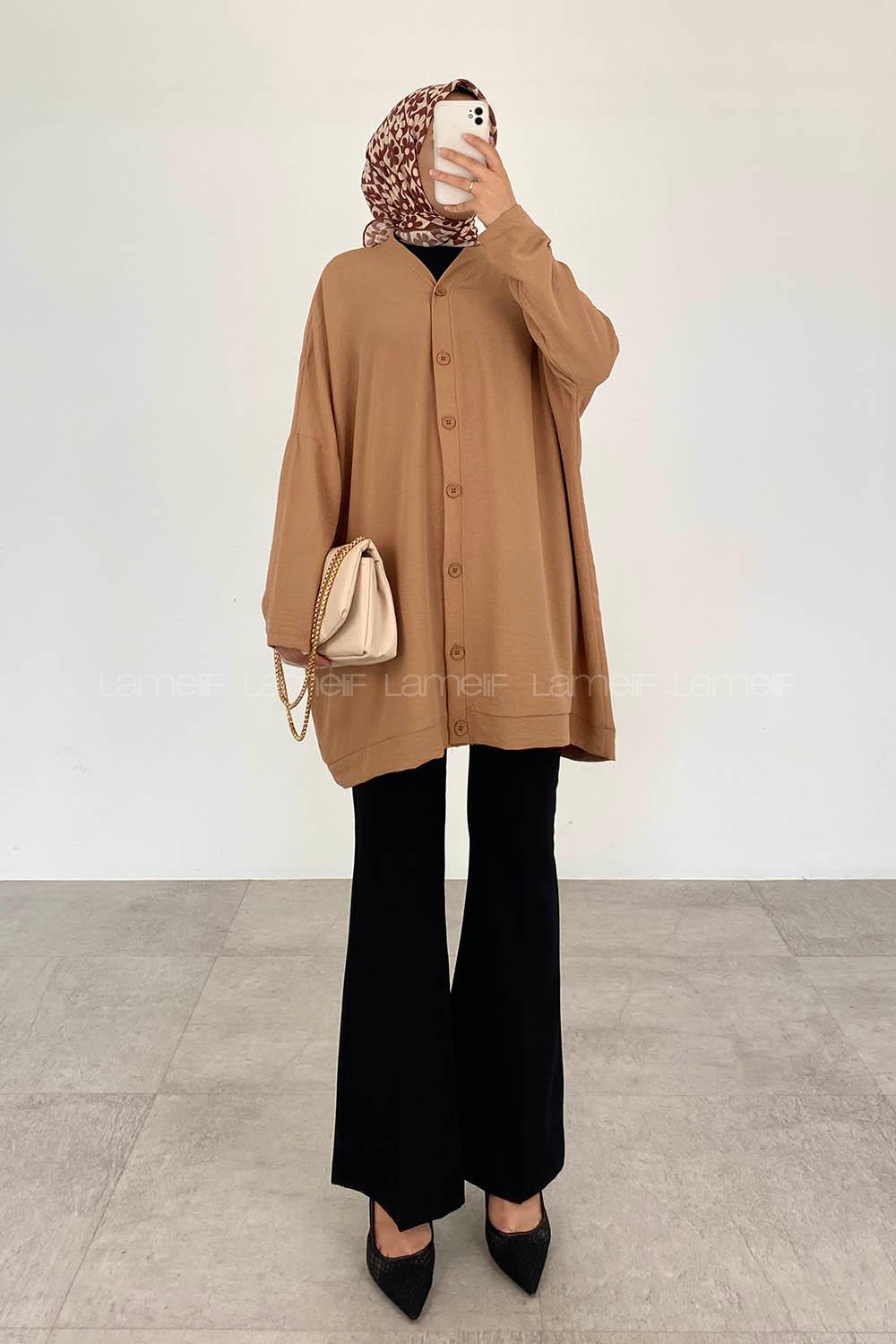 Camel V Neck Bat Sleeve Arm Ayrobin Cardigan
