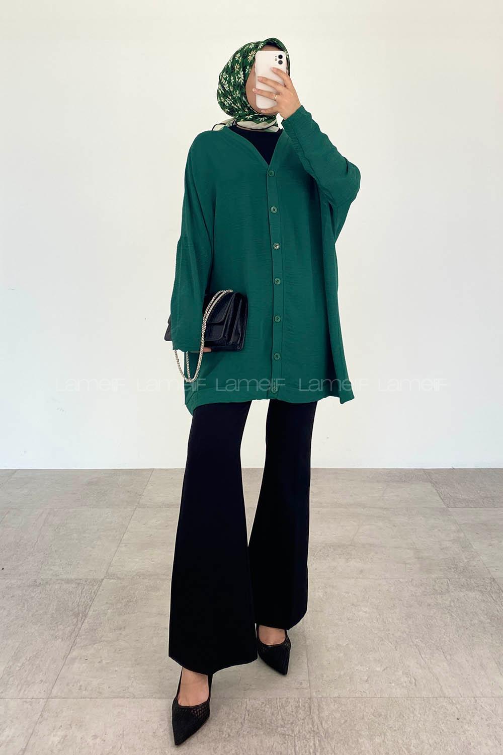Emerald Green V Neck Bat Sleeve Arm Ayrobin Cardigan