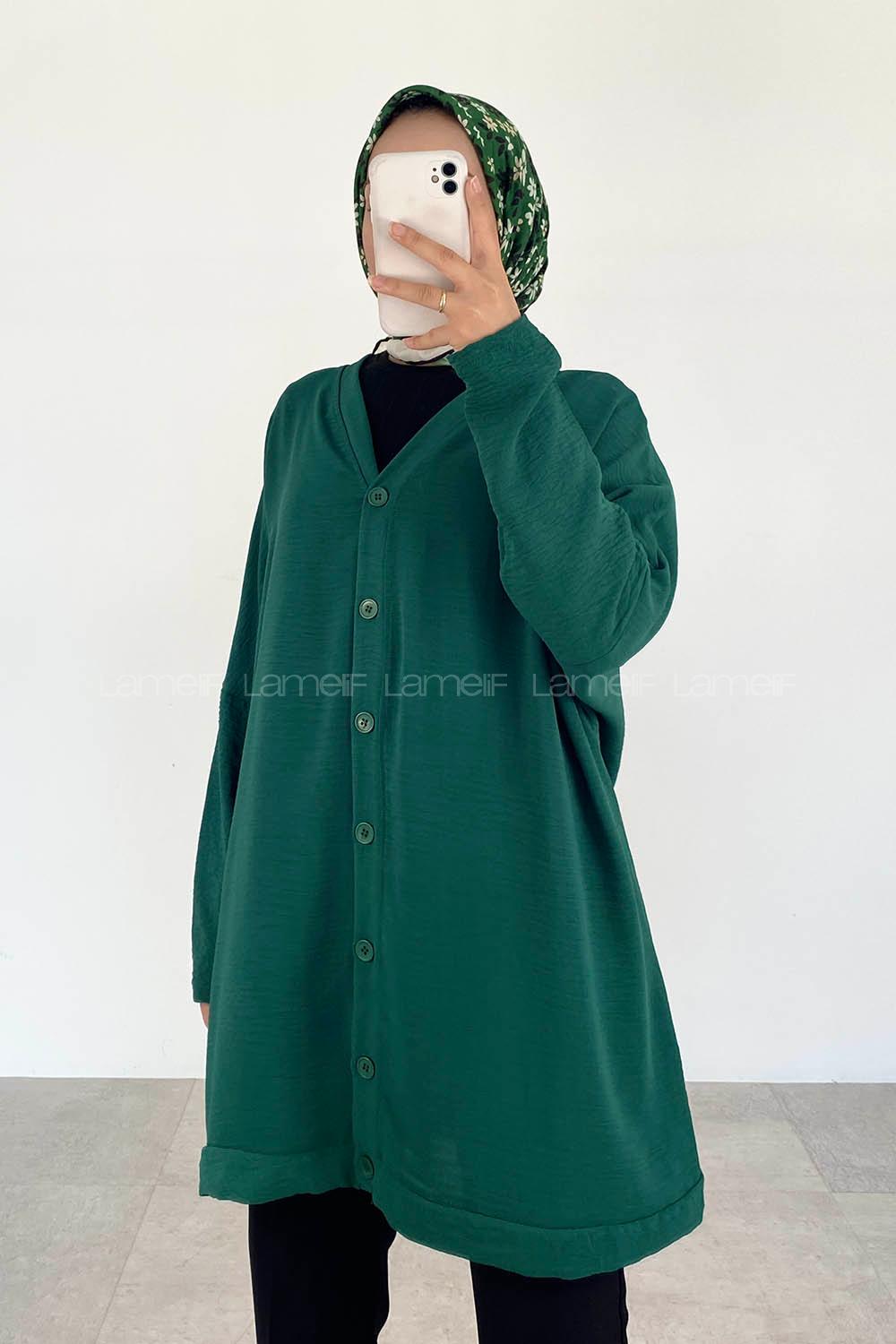 Emerald Green V Neck Bat Sleeve Arm Ayrobin Cardigan