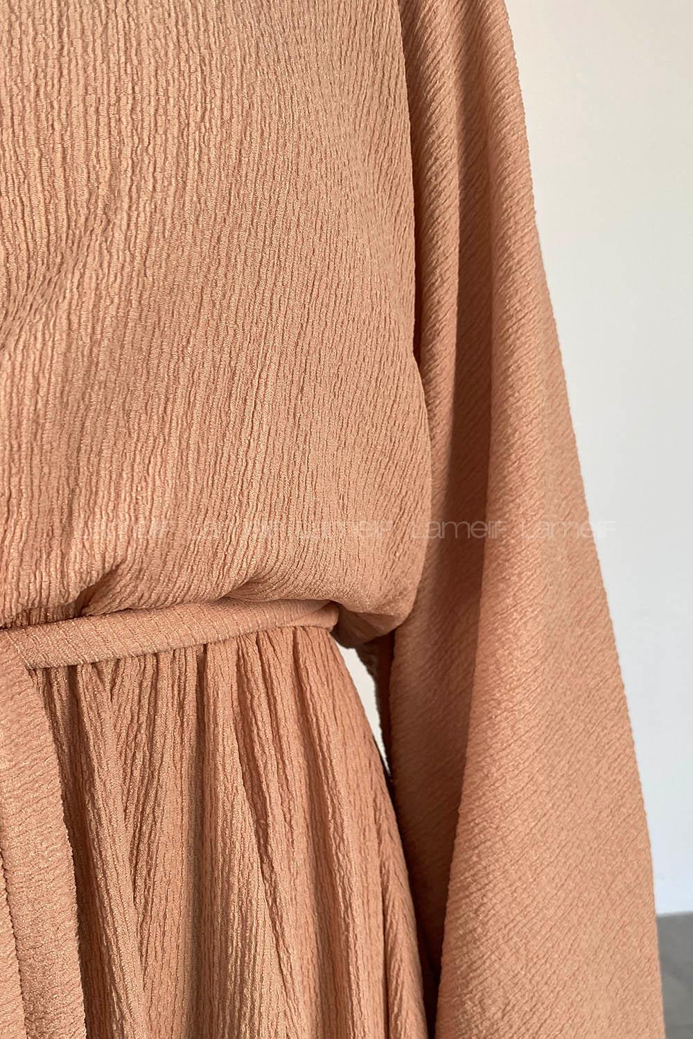 Beige Crew Neck Cotton Fabric Unprinted Tunic