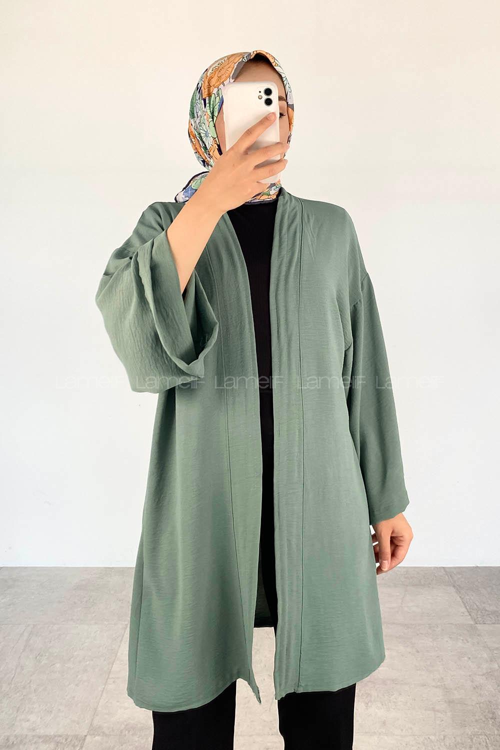 Plum Green Half Arm Arm Belted Ayrobin Straight Kimono