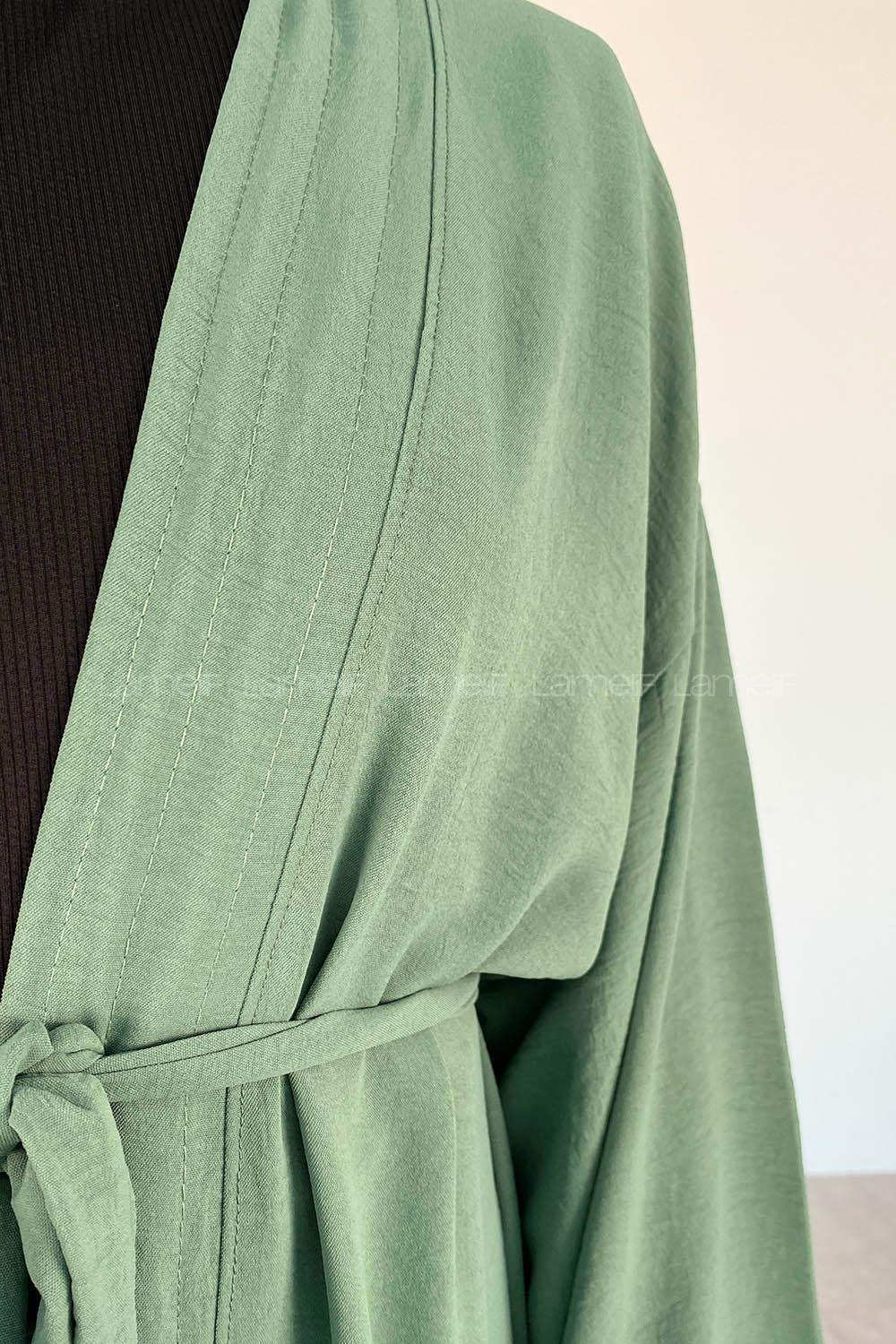 Plum Green Half Arm Arm Belted Ayrobin Straight Kimono