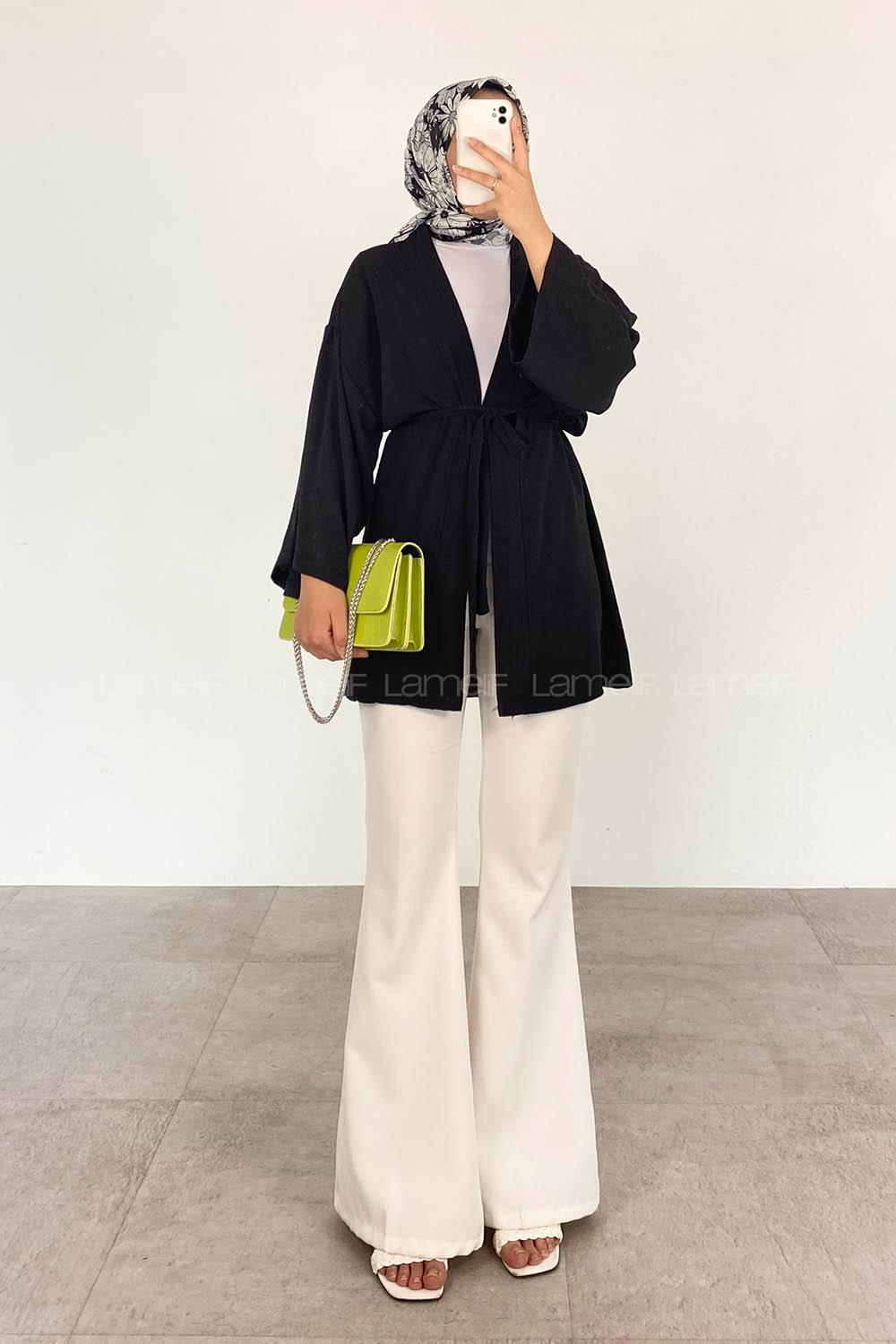 Black Half Arm Arm Belted Ayrobin Straight Kimono