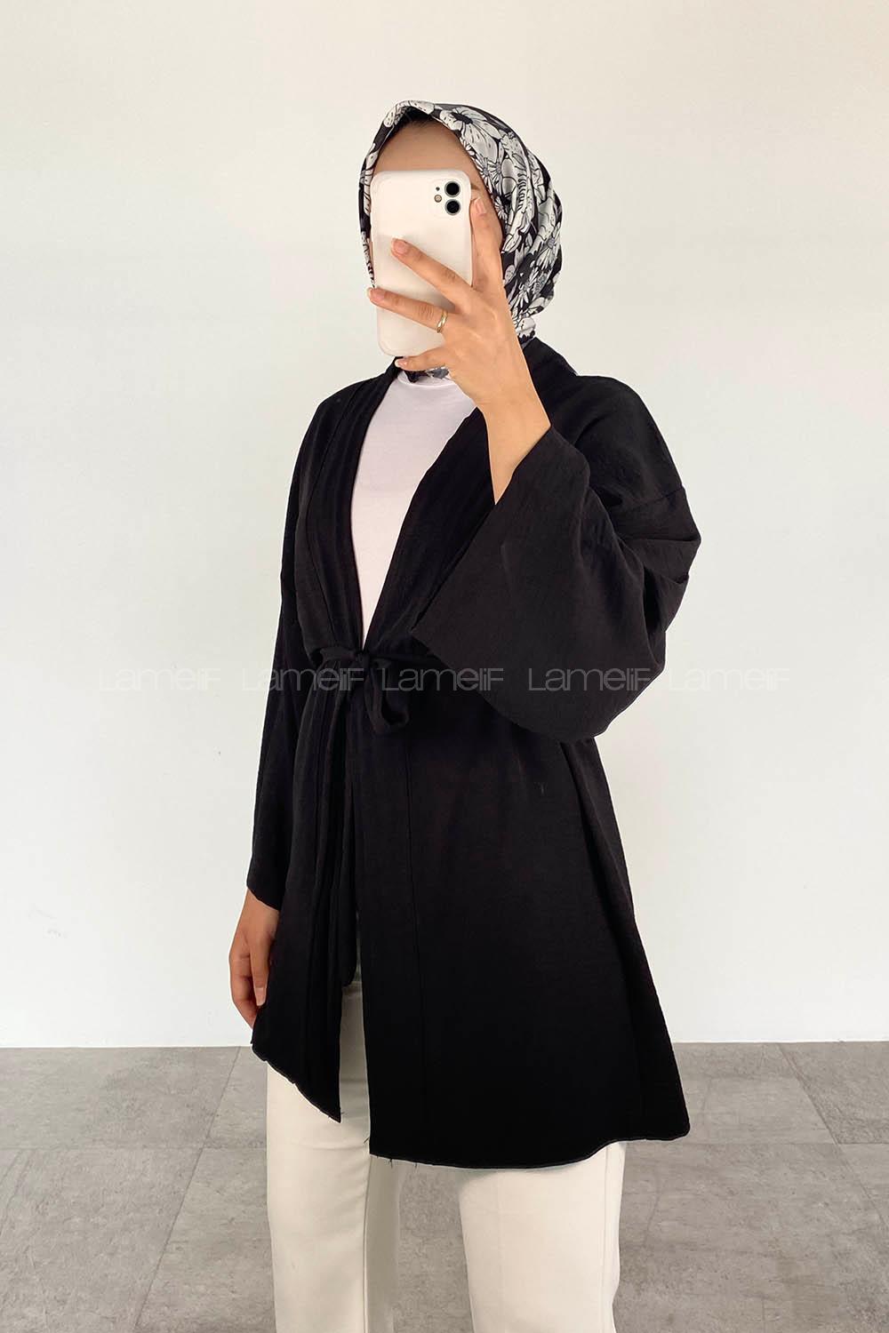 Black Half Arm Arm Belted Ayrobin Straight Kimono